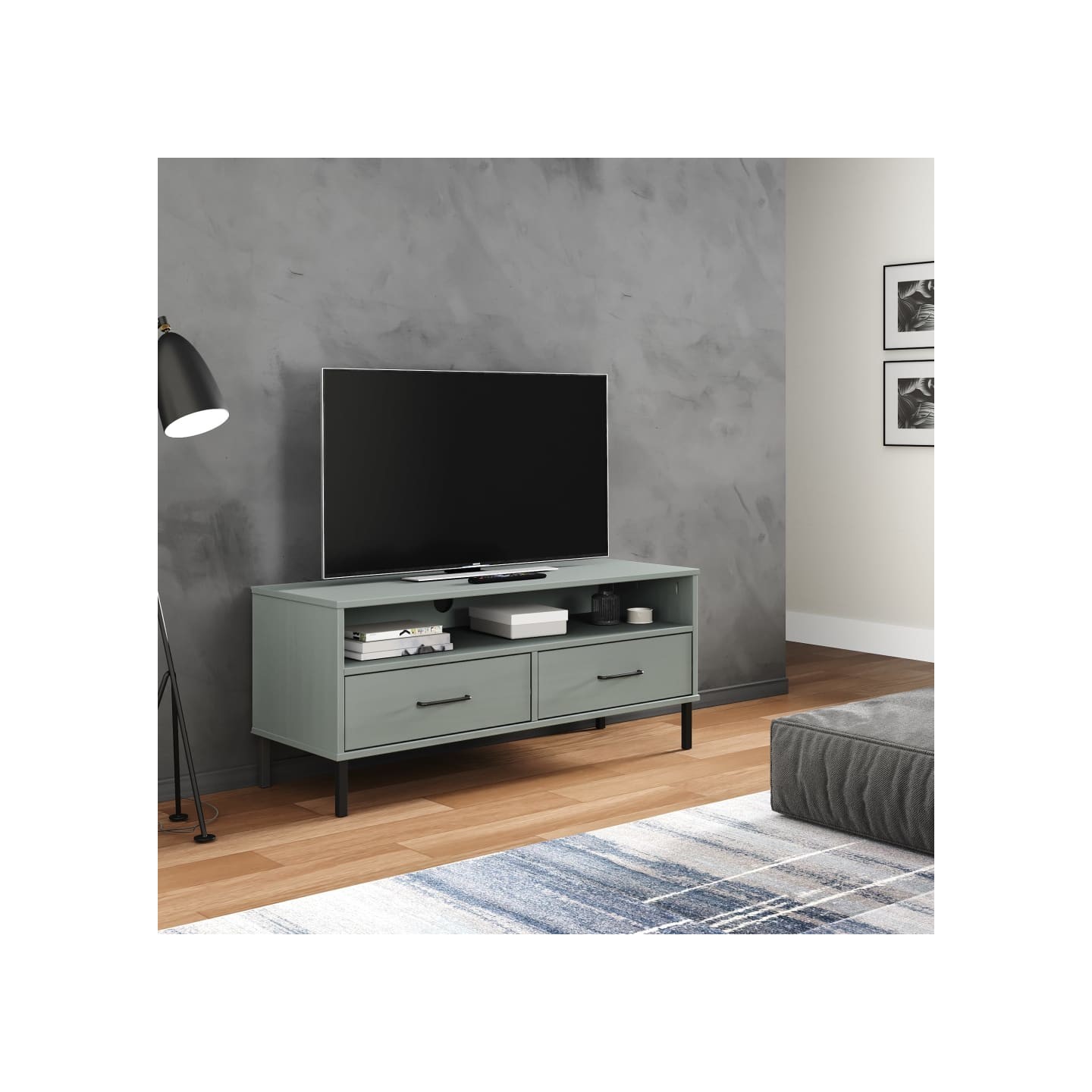 Meuble TV avec pieds en métal Gris Bois de pin massif OSLO