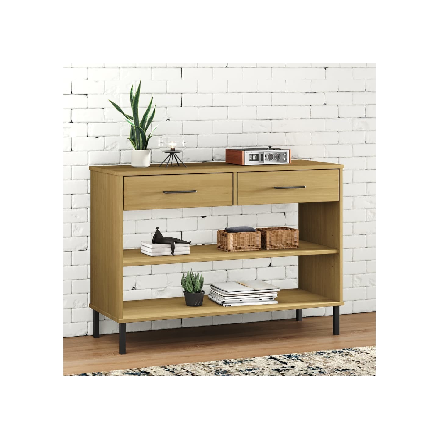 Armoire console avec pieds en métal Marron Bois pin massif OSLO