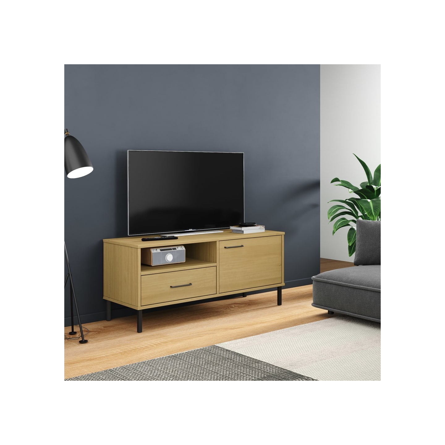 Meuble TV avec pieds en métal Marron Bois de pin massif OSLO