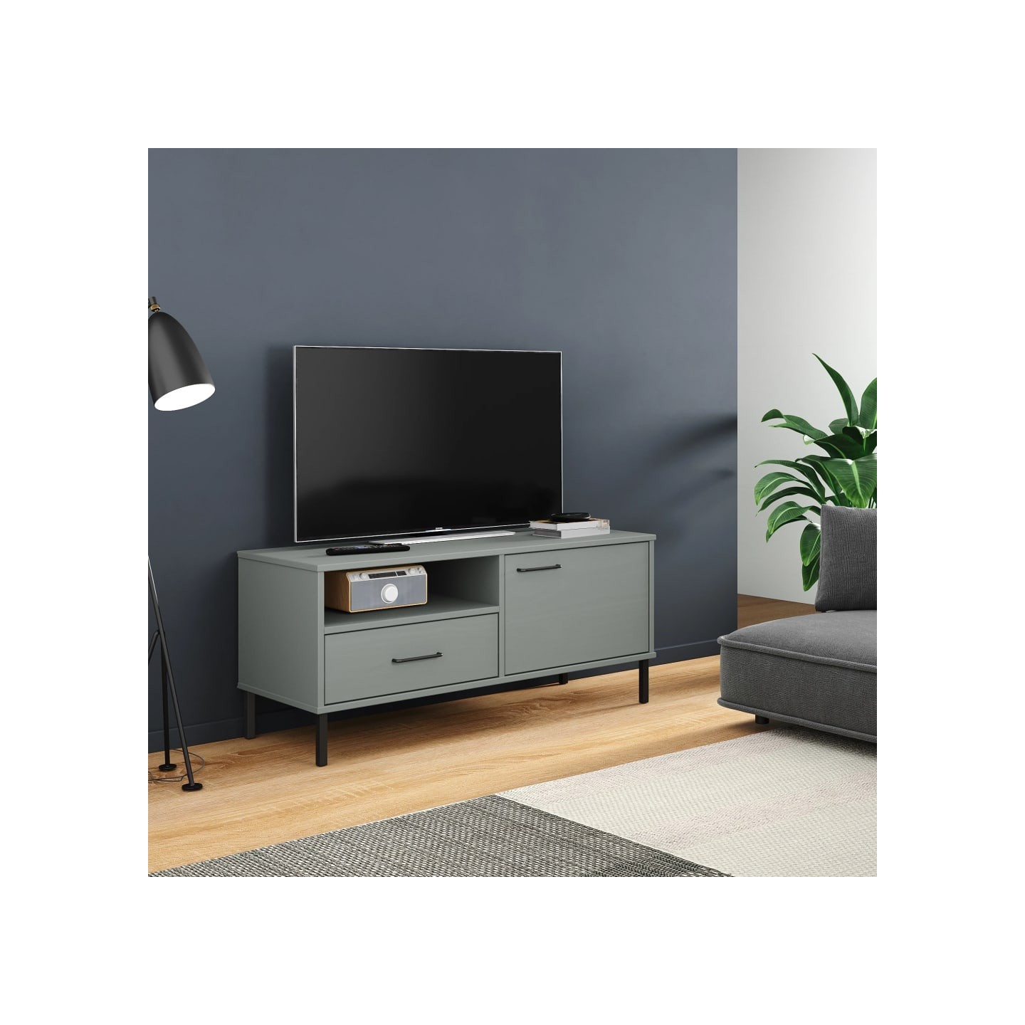 Meuble TV avec pieds en métal Gris Bois de pin massif OSLO