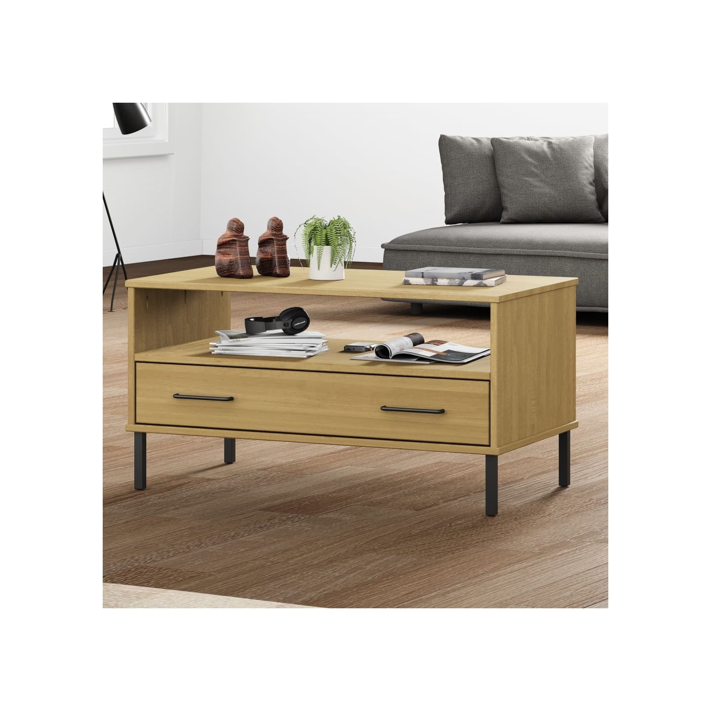 Table basse avec pieds en métal Marron 85x50x45 cm Bois OSLO