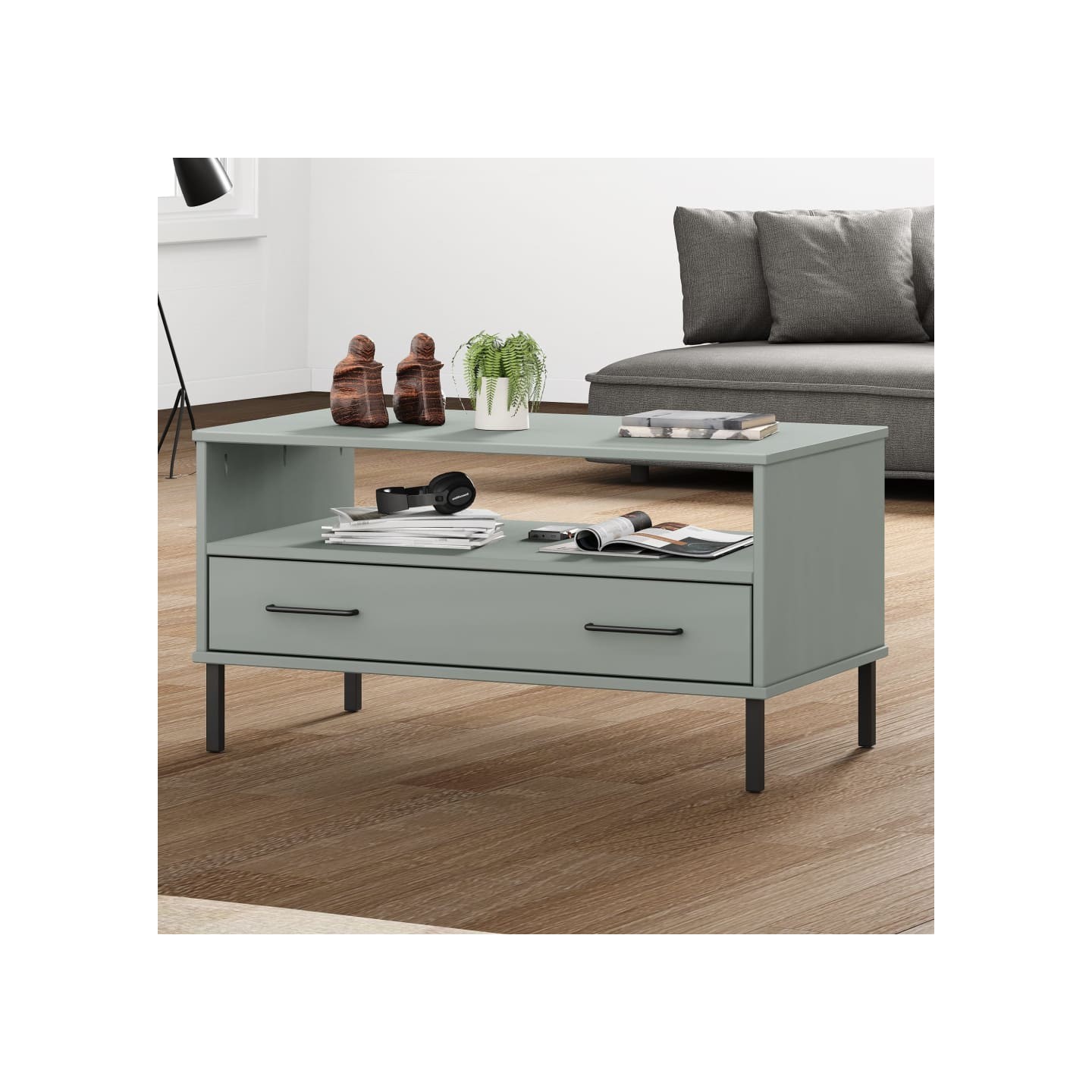 Table basse avec pieds en métal Gris 85x50x45 cm Bois OSLO