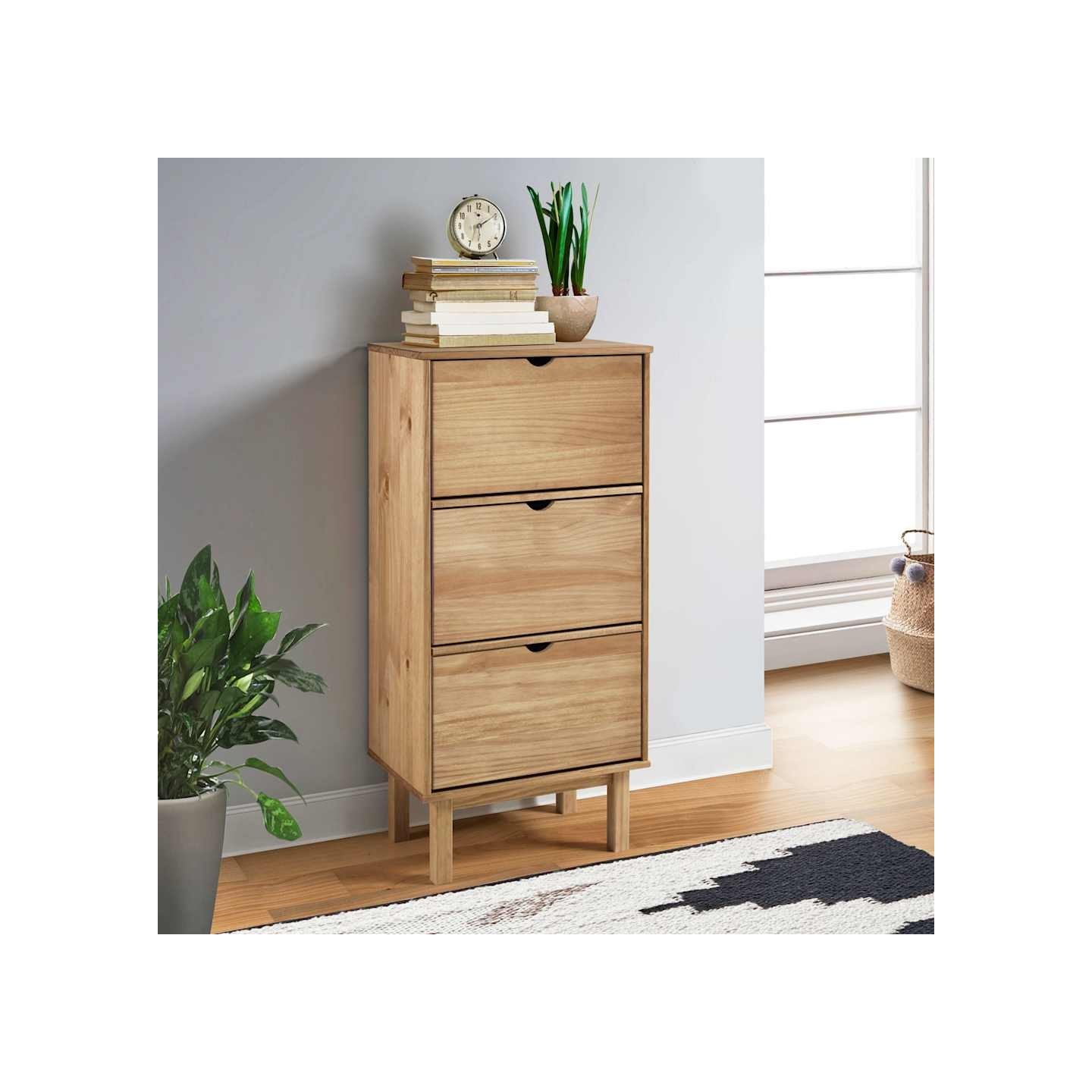 Armoire à chaussures OTTA avec 3 tiroirs Marron Bois massif pin