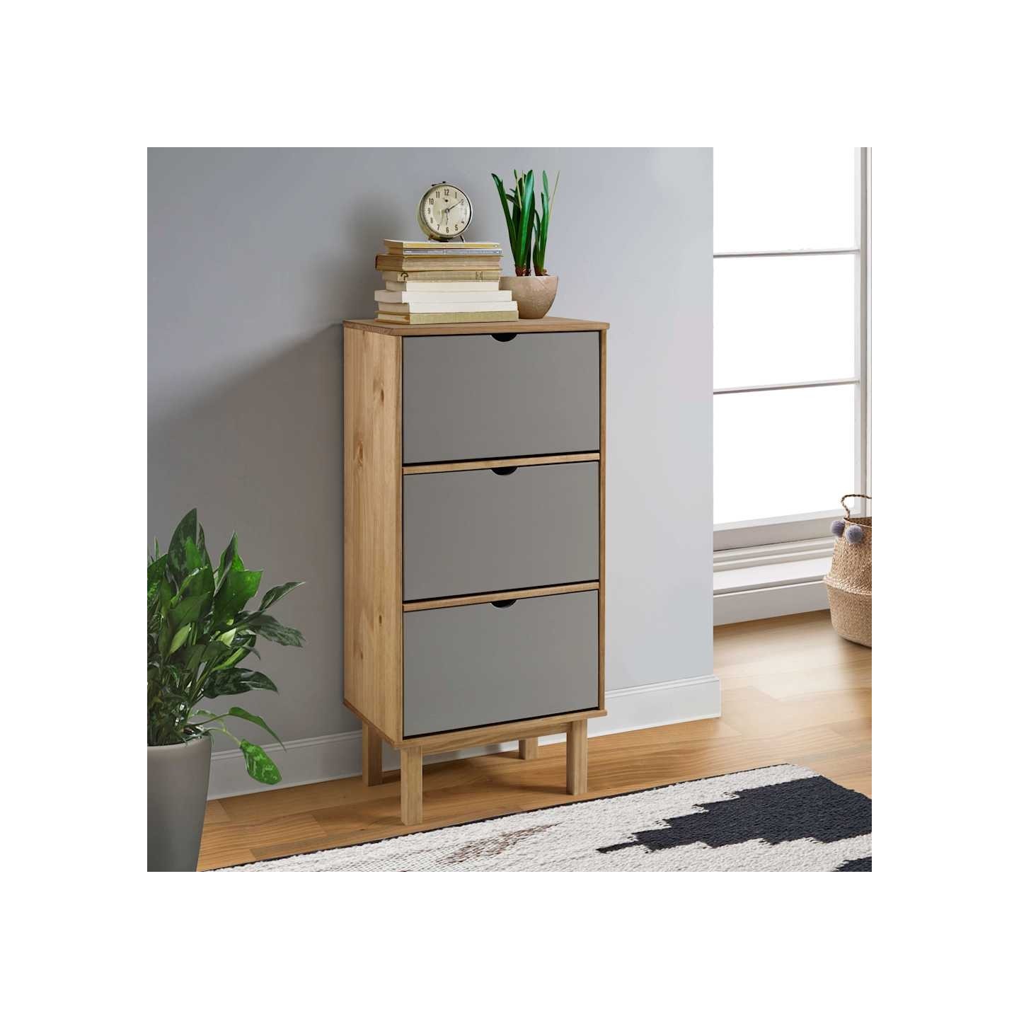 Armoire à chaussures OTTA et 3 tiroirs Marron et gris Bois pin