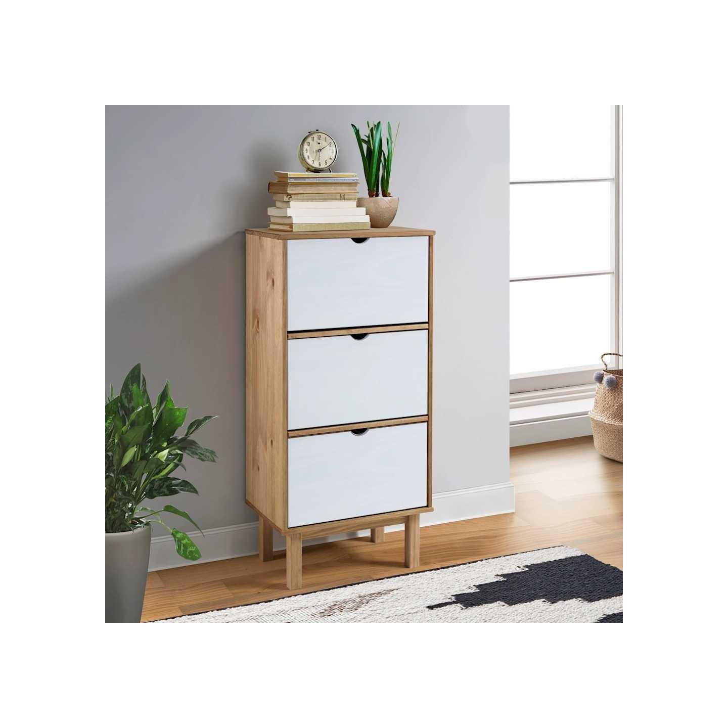 Armoire à chaussures OTTA et 3 tiroirs Marron et blanc Bois pin
