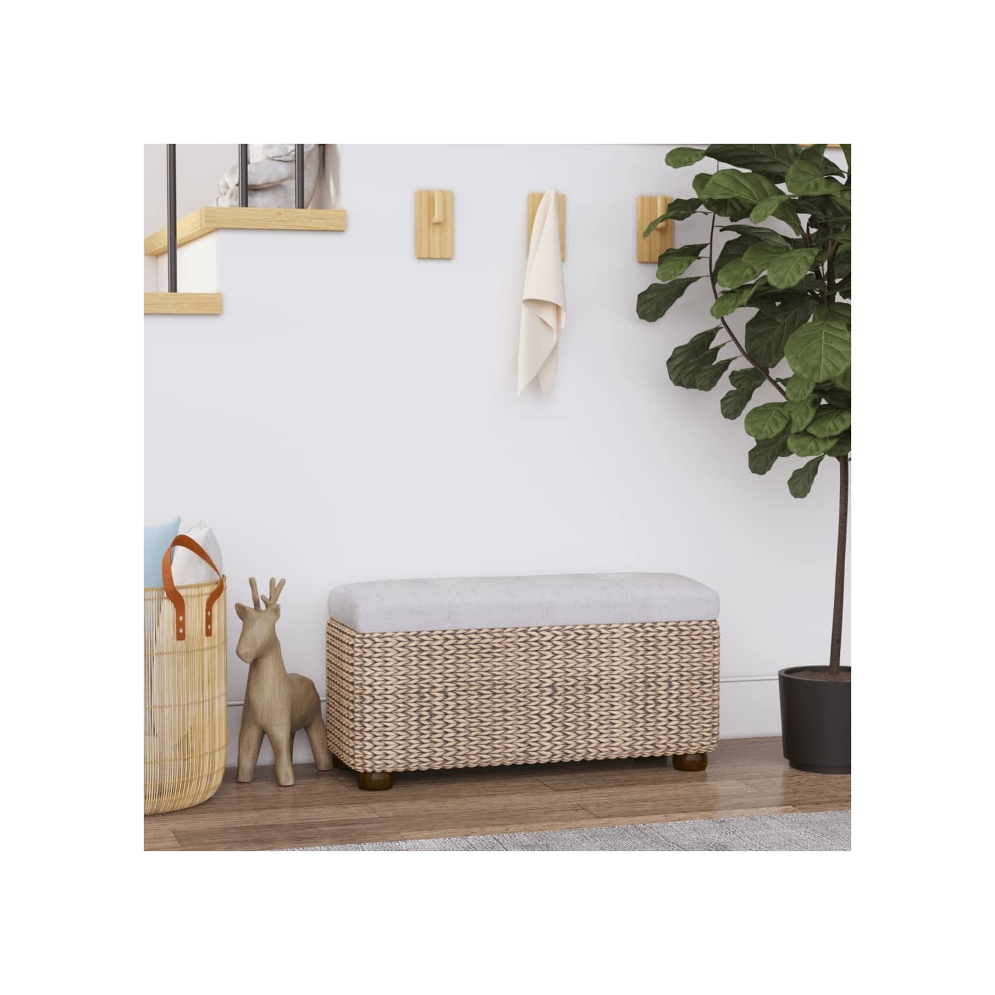 Bancs de rangement lot de 2 avec coussin gris 69 cm quenouille