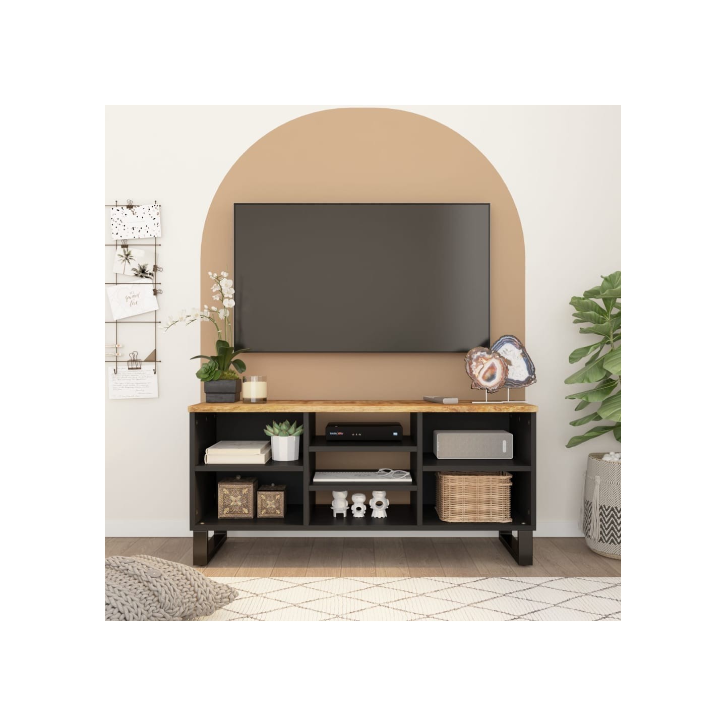 Meuble TV 100x33x46 cm bois de manguier et d'ingénierie