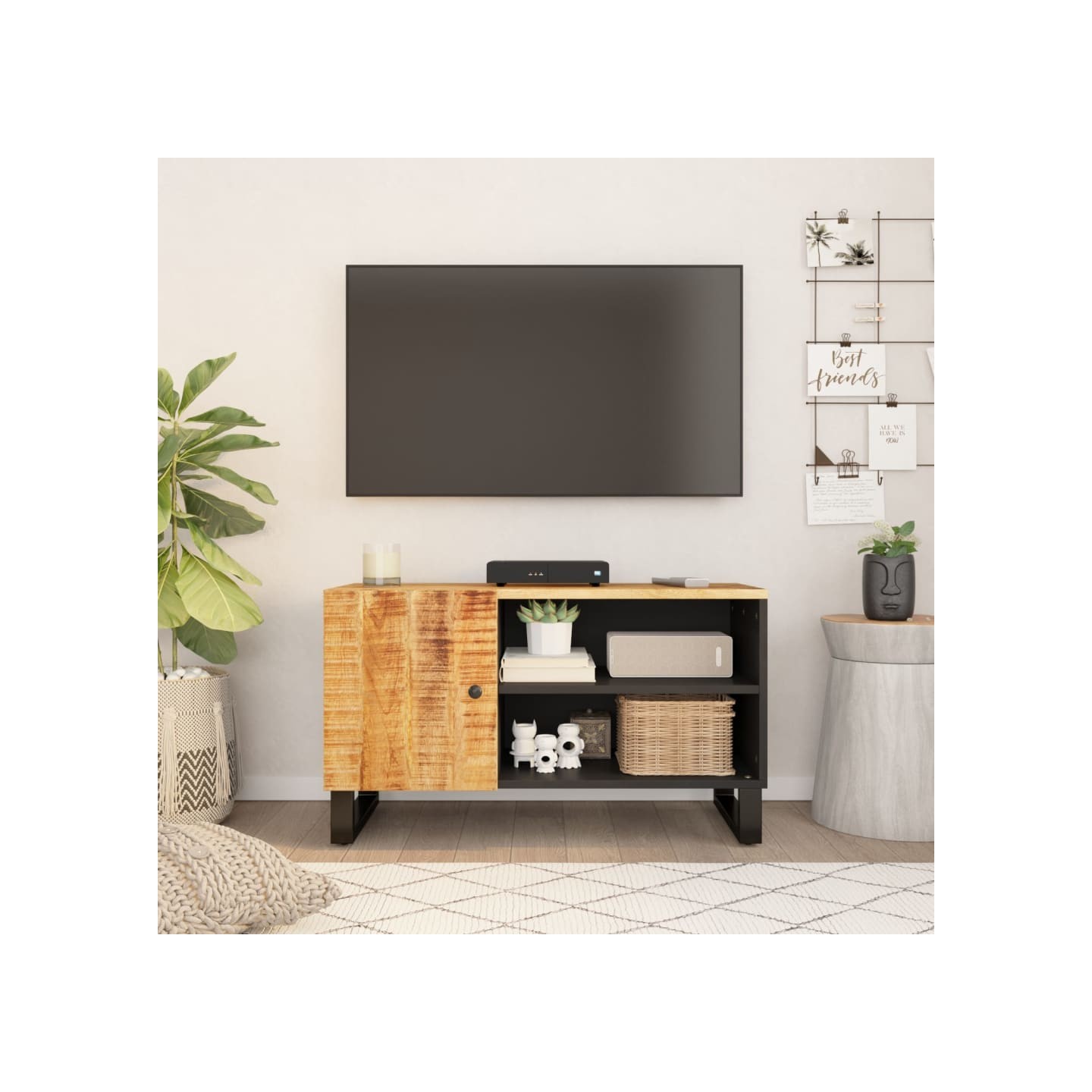 Meuble TV 80x33x46 cm bois de manguier et d'ingénierie