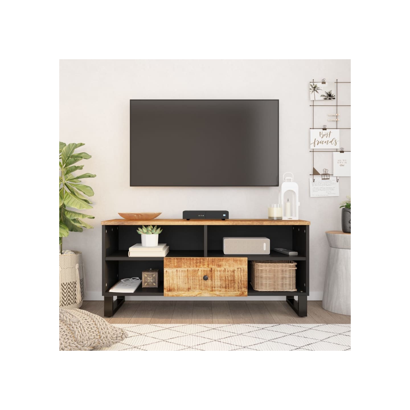Meuble TV 100x33x46 cm bois de manguier et d'ingénierie