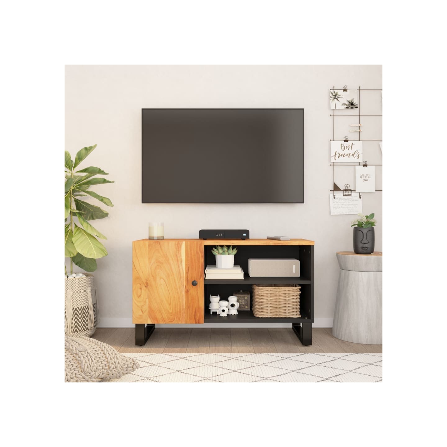 Meuble TV 80x33x46 cm bois d'acacia solide et d'ingénierie