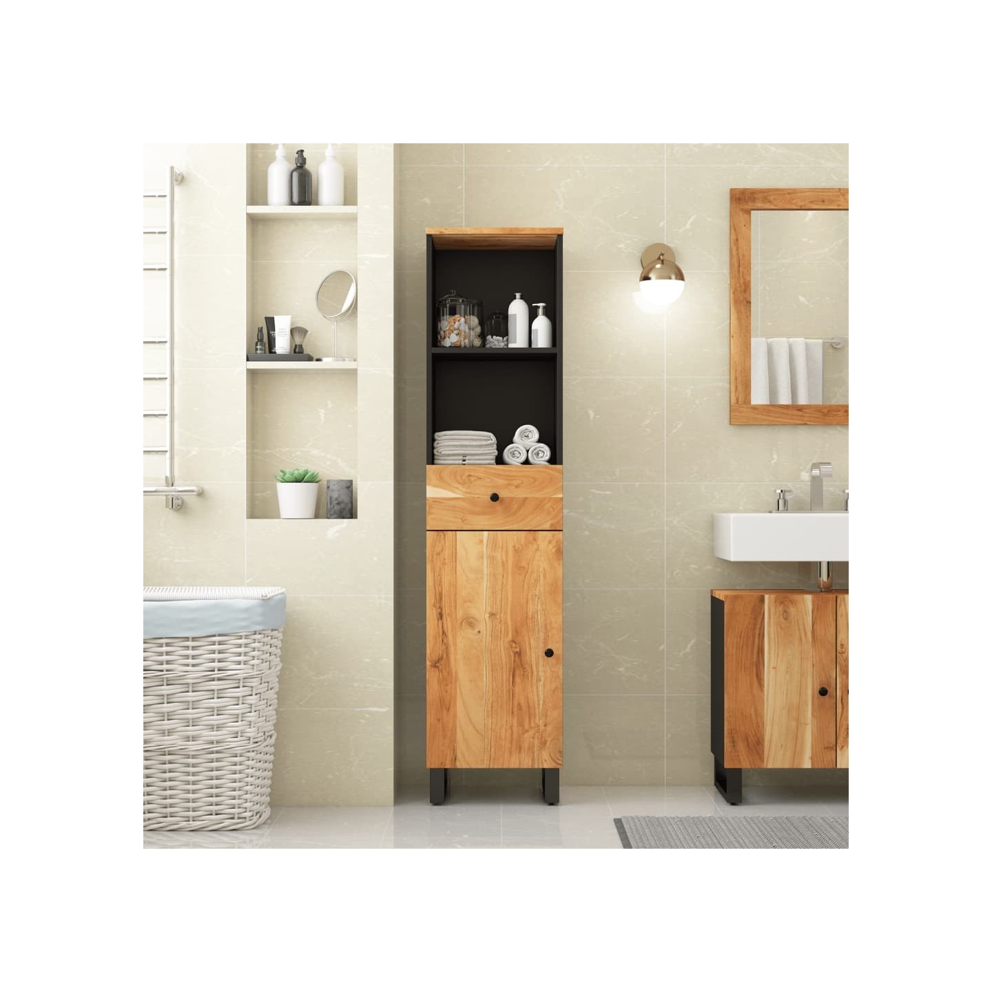 Armoire de salle de bain 38x33x160 cm bois massif d'acacia
