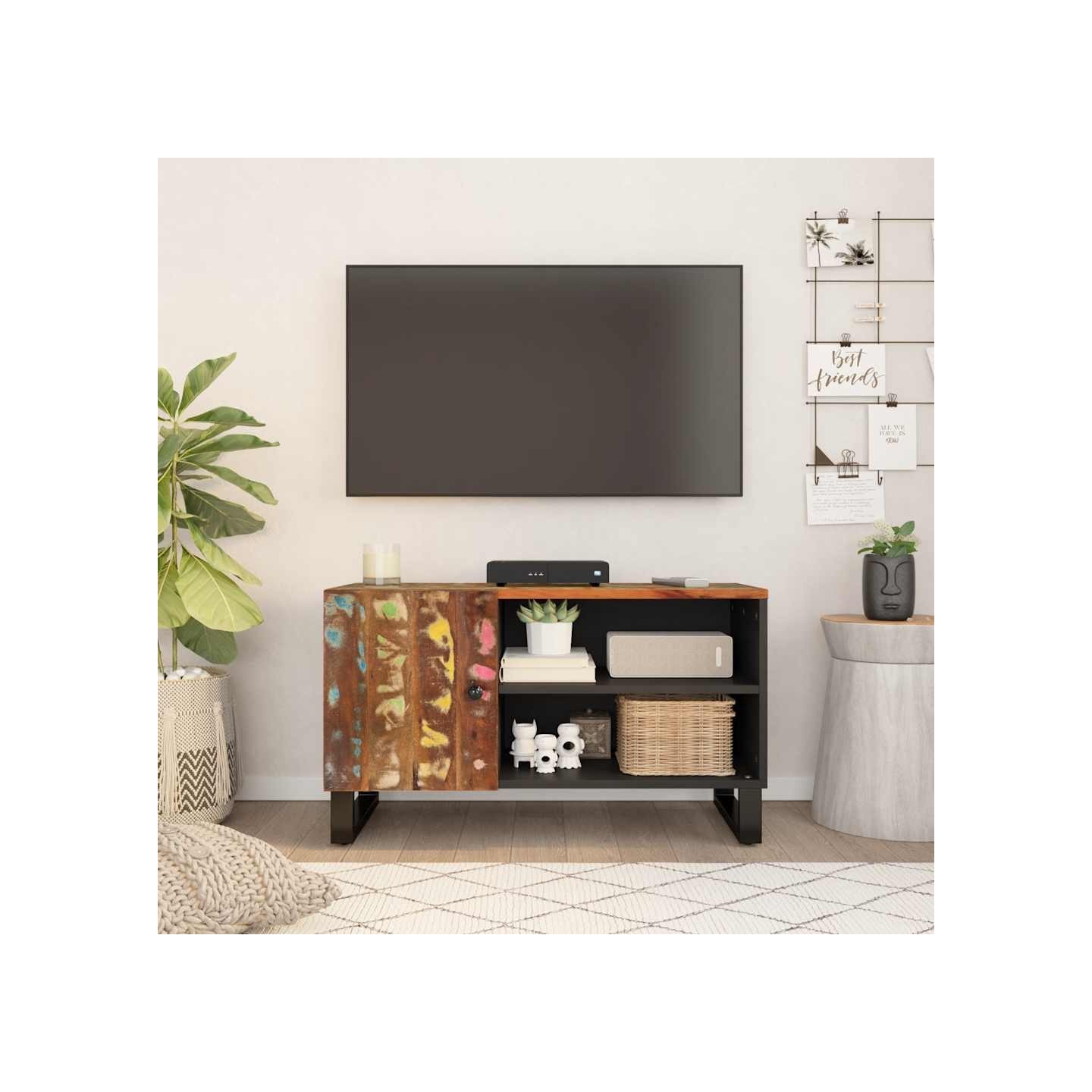 Meuble TV 80x33x46 cm bois de récupération et d'ingénierie