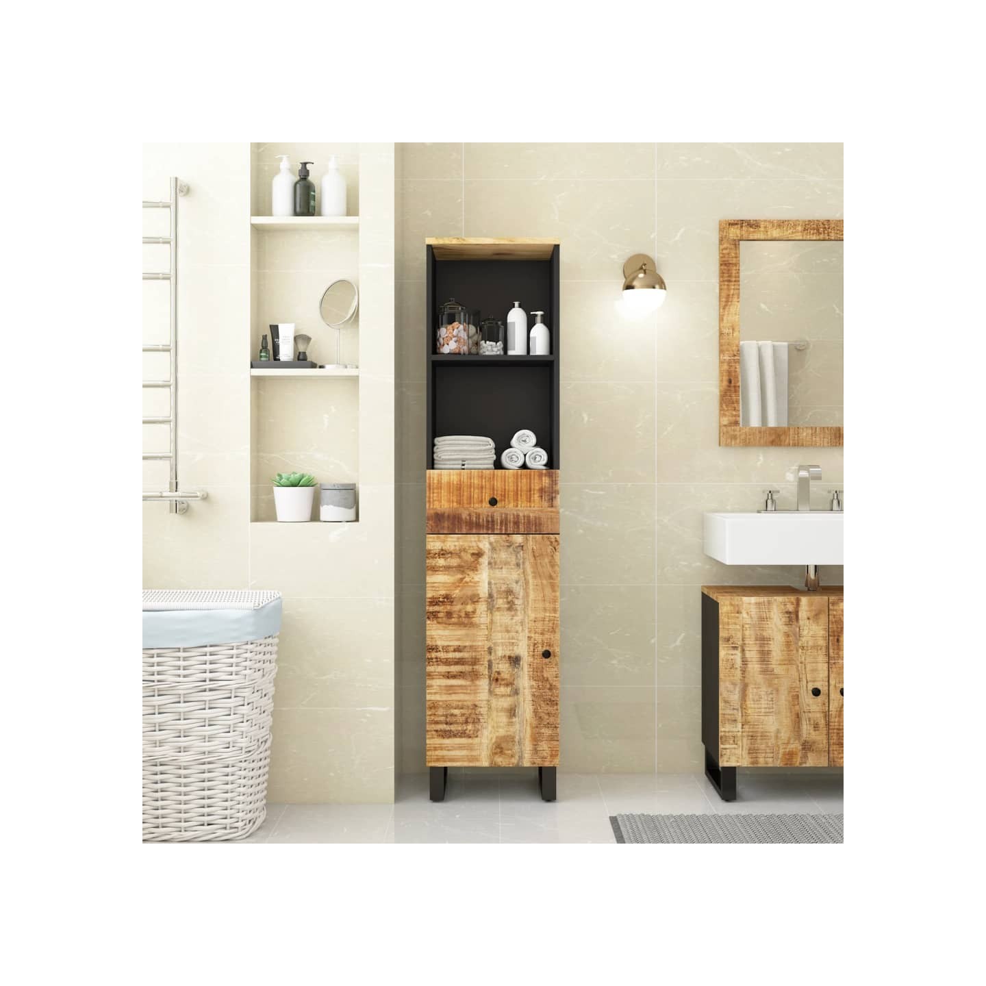 Armoire de salle de bain 38x33x160 cm bois massif de manguier