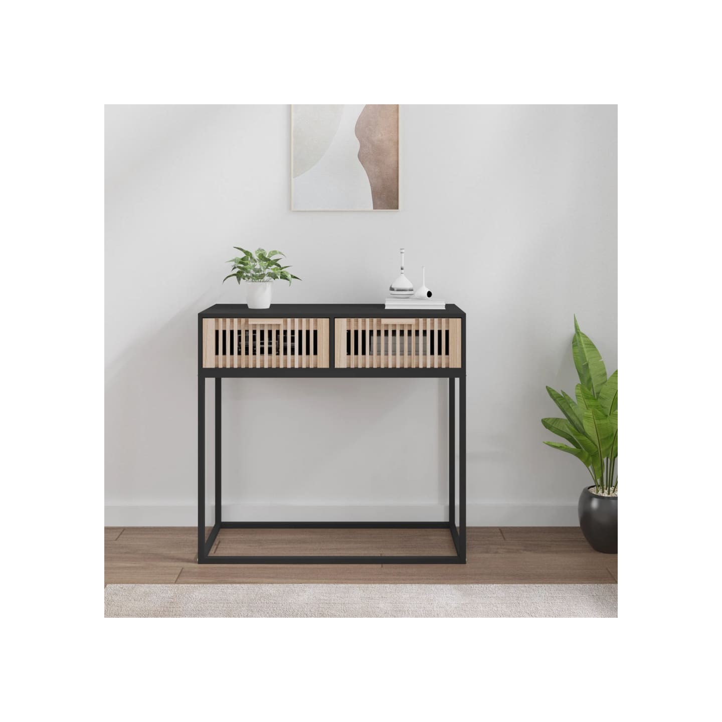Table console noir 80x30x75 cm bois d'ingénierie et fer