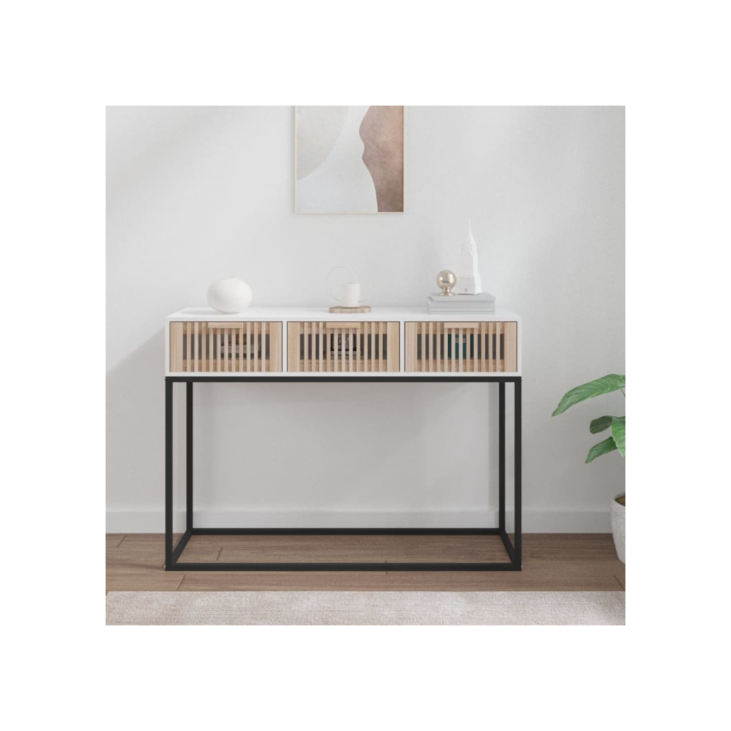 Table console blanc 105x30x75 cm bois d'ingénierie et fer
