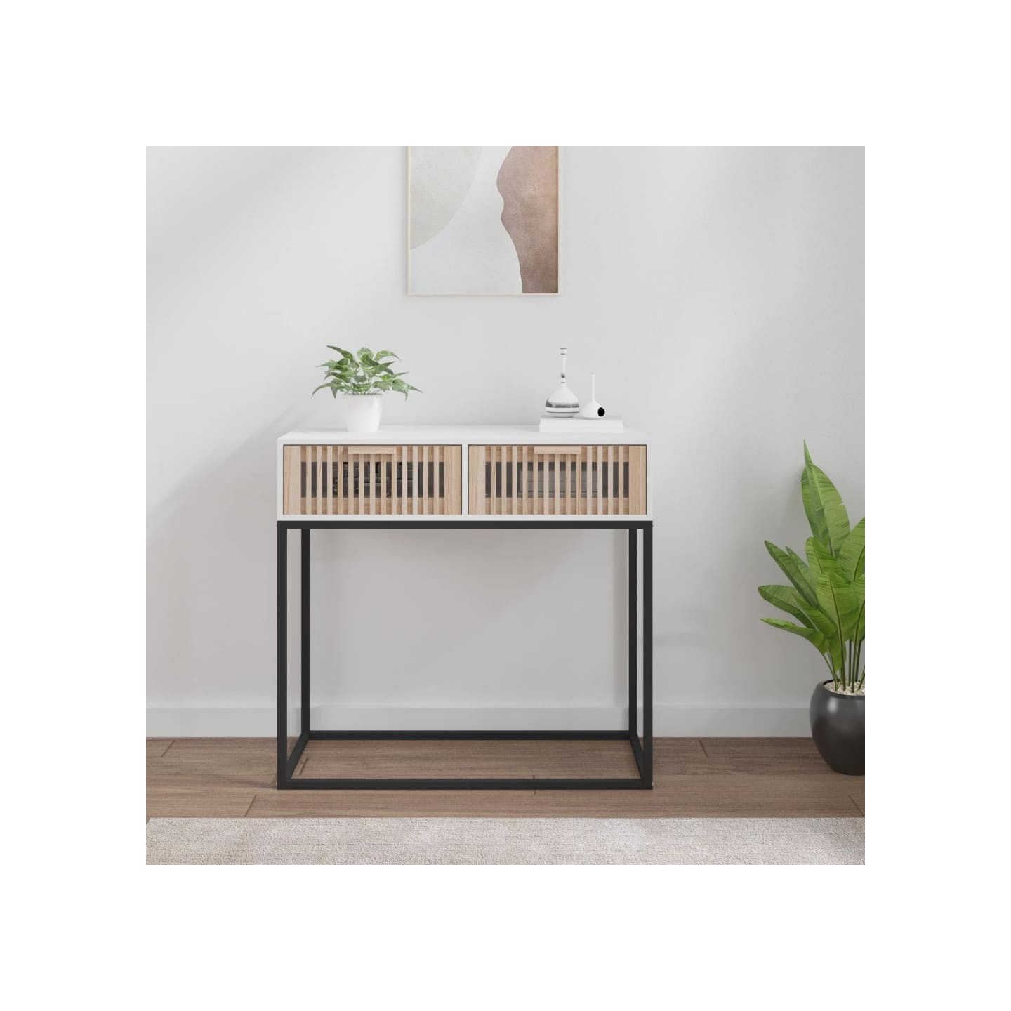 Table console blanc 80x30x75 cm bois d'ingénierie et fer