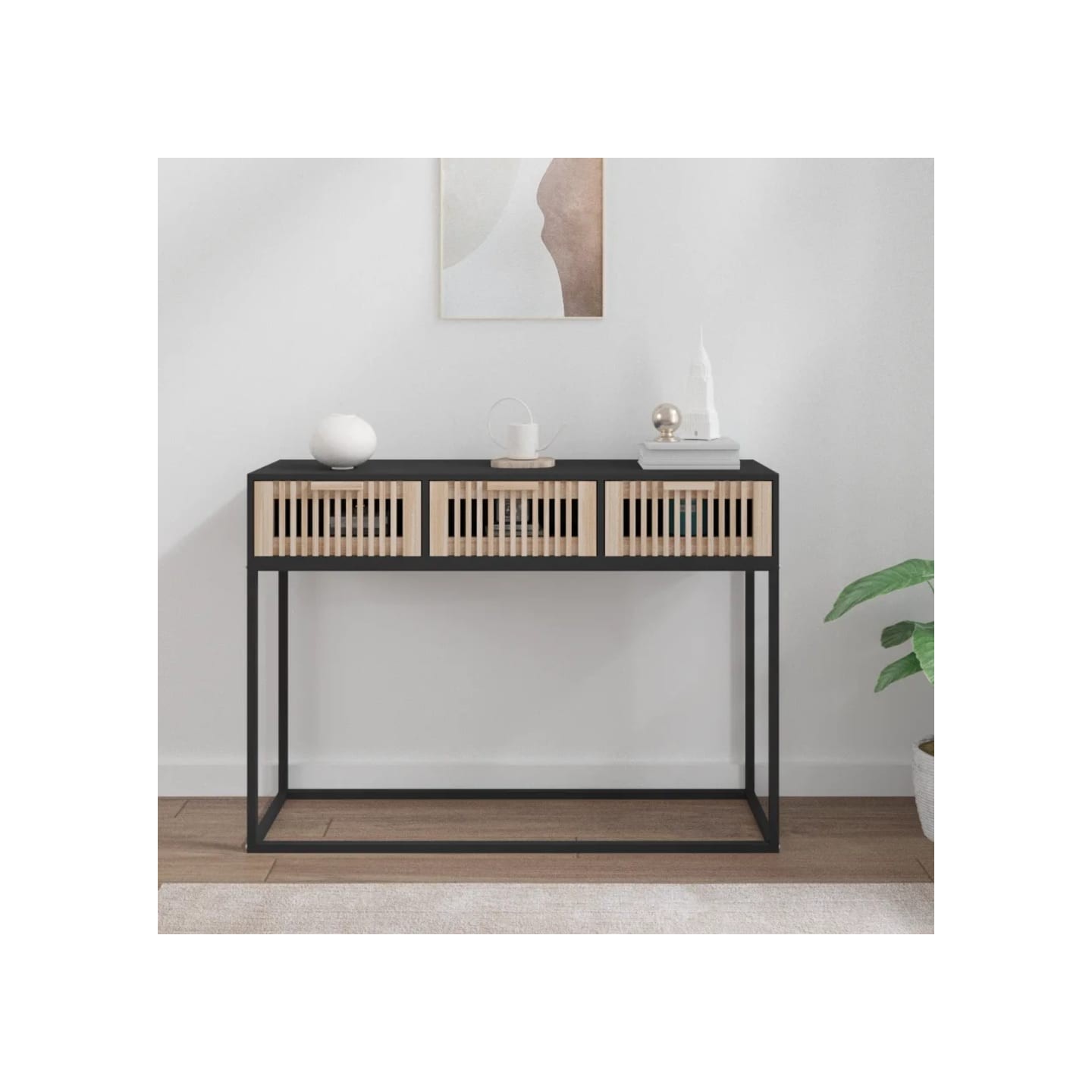 Table console noir 105x30x75 cm bois d'ingénierie et fer