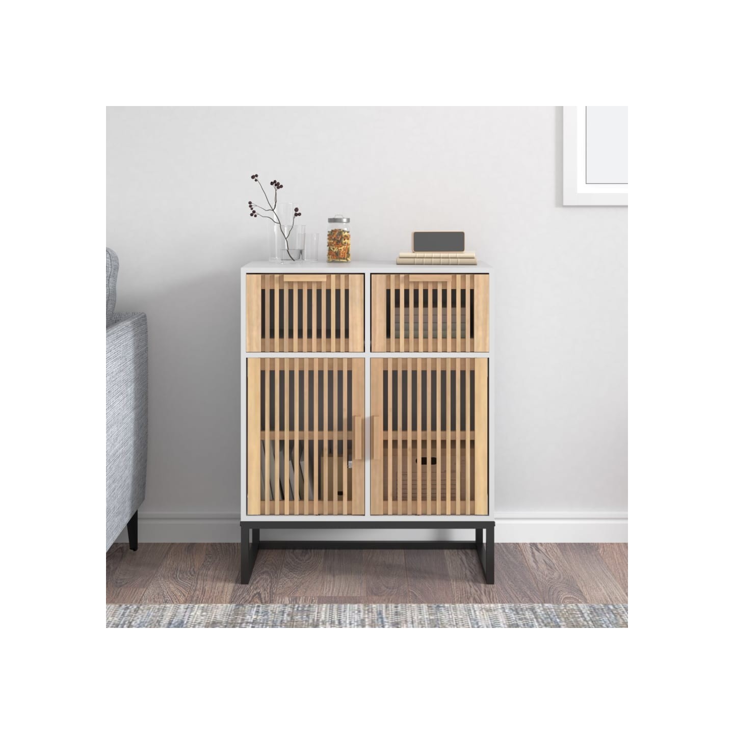 Buffet blanc 60x30x75 cm bois d'ingénierie