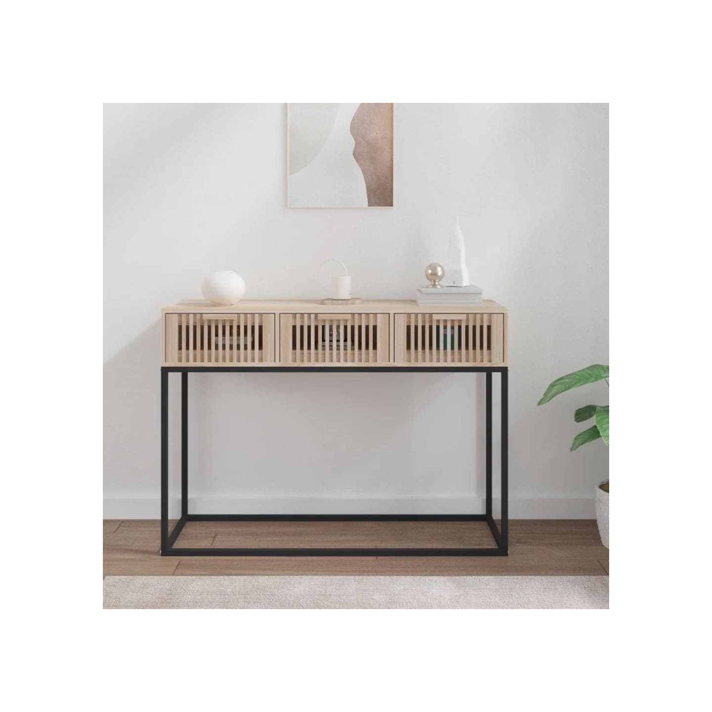 Table console 105x30x75 cm bois d'ingénierie et fer