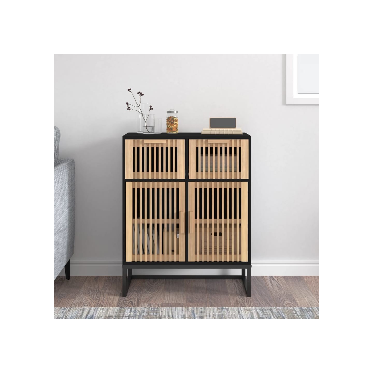 Buffet noir 60x30x75 cm bois d'ingénierie