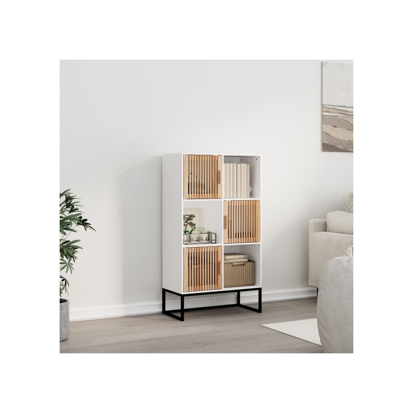 Buffet haut blanc 70x35x125 cm bois d'ingénierie