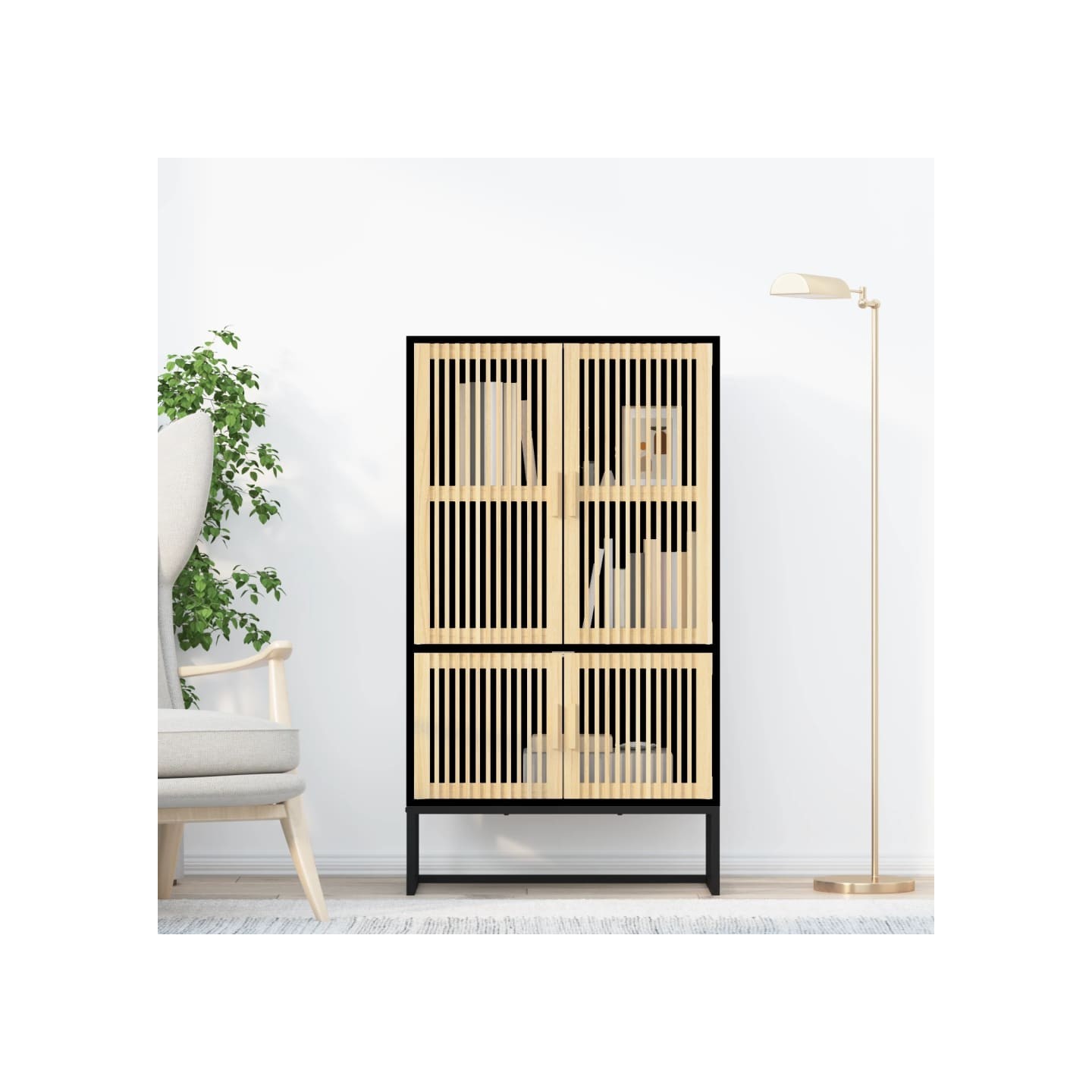 Buffet haut noir 70x35x125 cm bois d'ingénierie