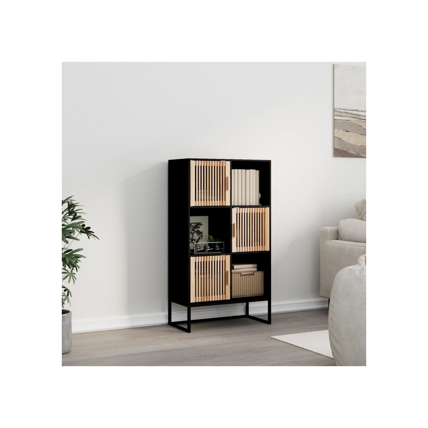 Buffet haut noir 70x35x125 cm bois d'ingénierie