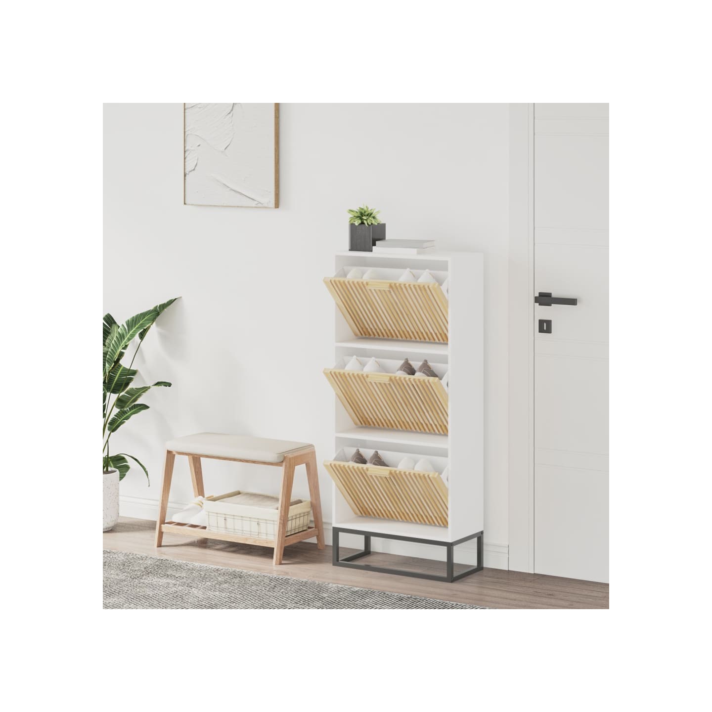 Armoire à chaussures blanc 52x25x120 cm bois d'ingénierie