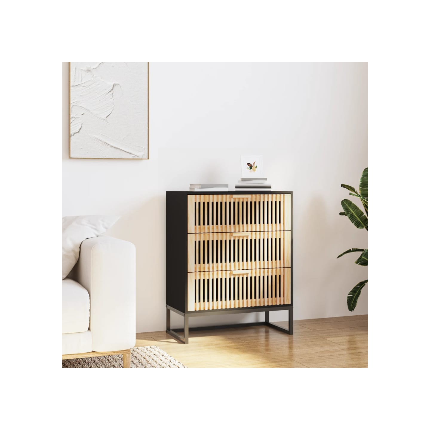 Buffet noir 60x30x75 cm bois d'ingénierie