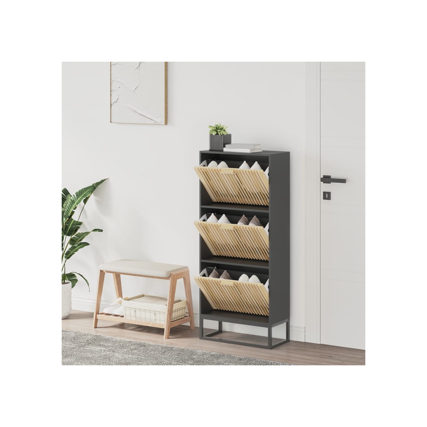 Armoire à chaussures noir 52x25x120 cm bois d'ingénierie
