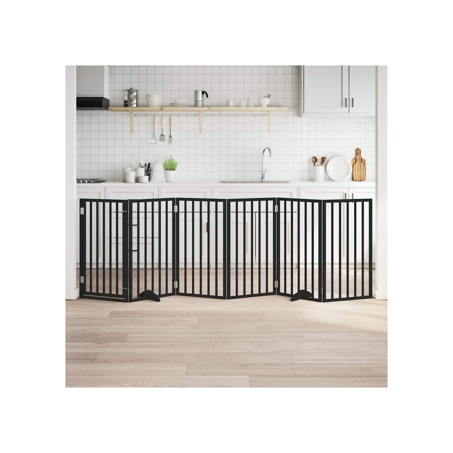 Barrière pour chiens et porte 6 panneaux noir bois de peuplier