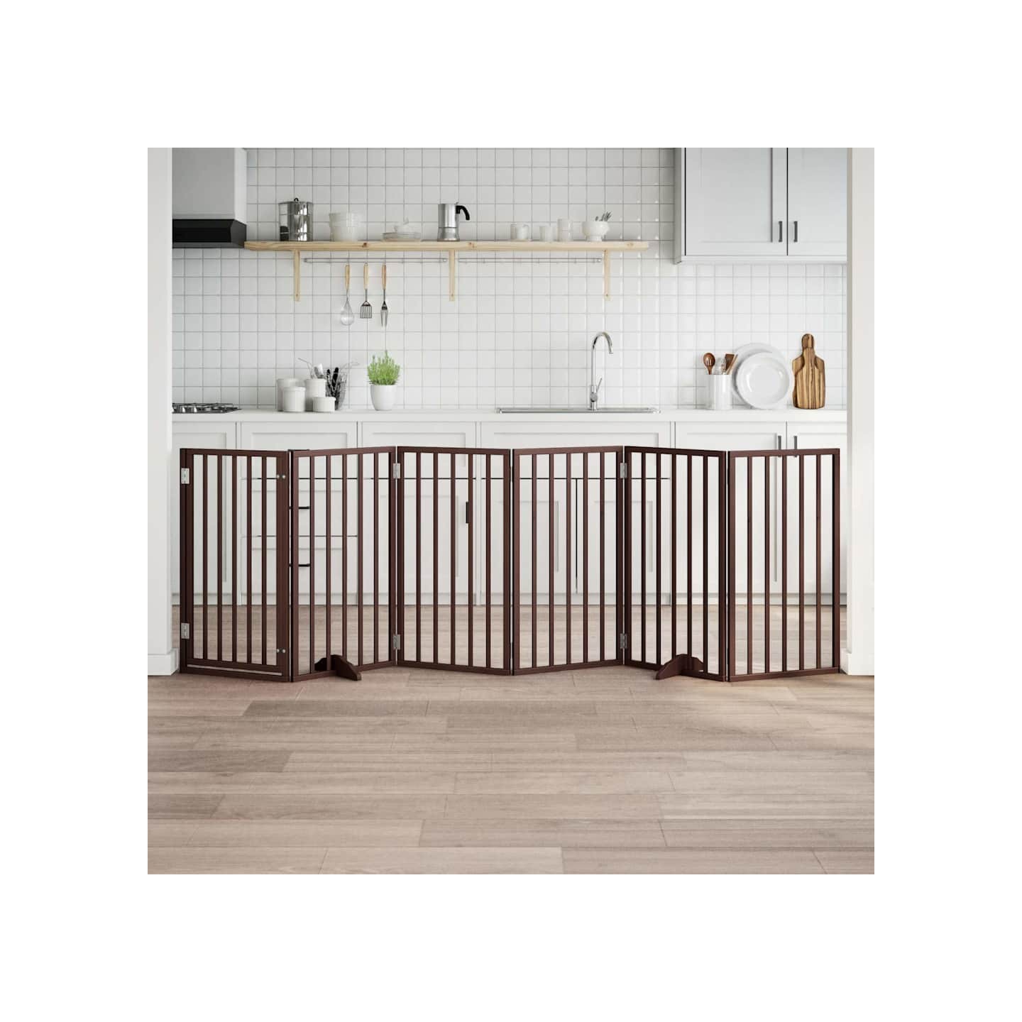 Porte pour chien pliable à 6 panneaux marron 300 cm