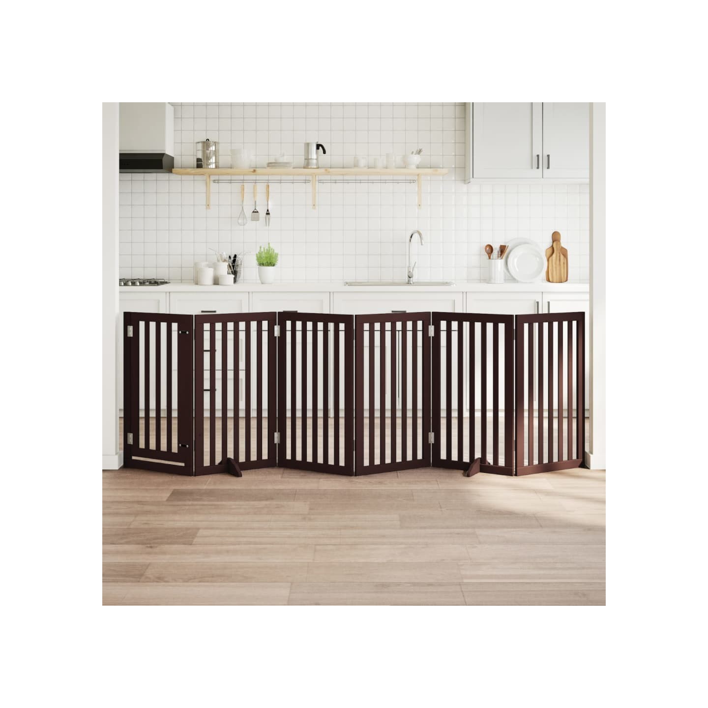 Barrière pour chiens avec porte 6 panneaux bois de peuplier