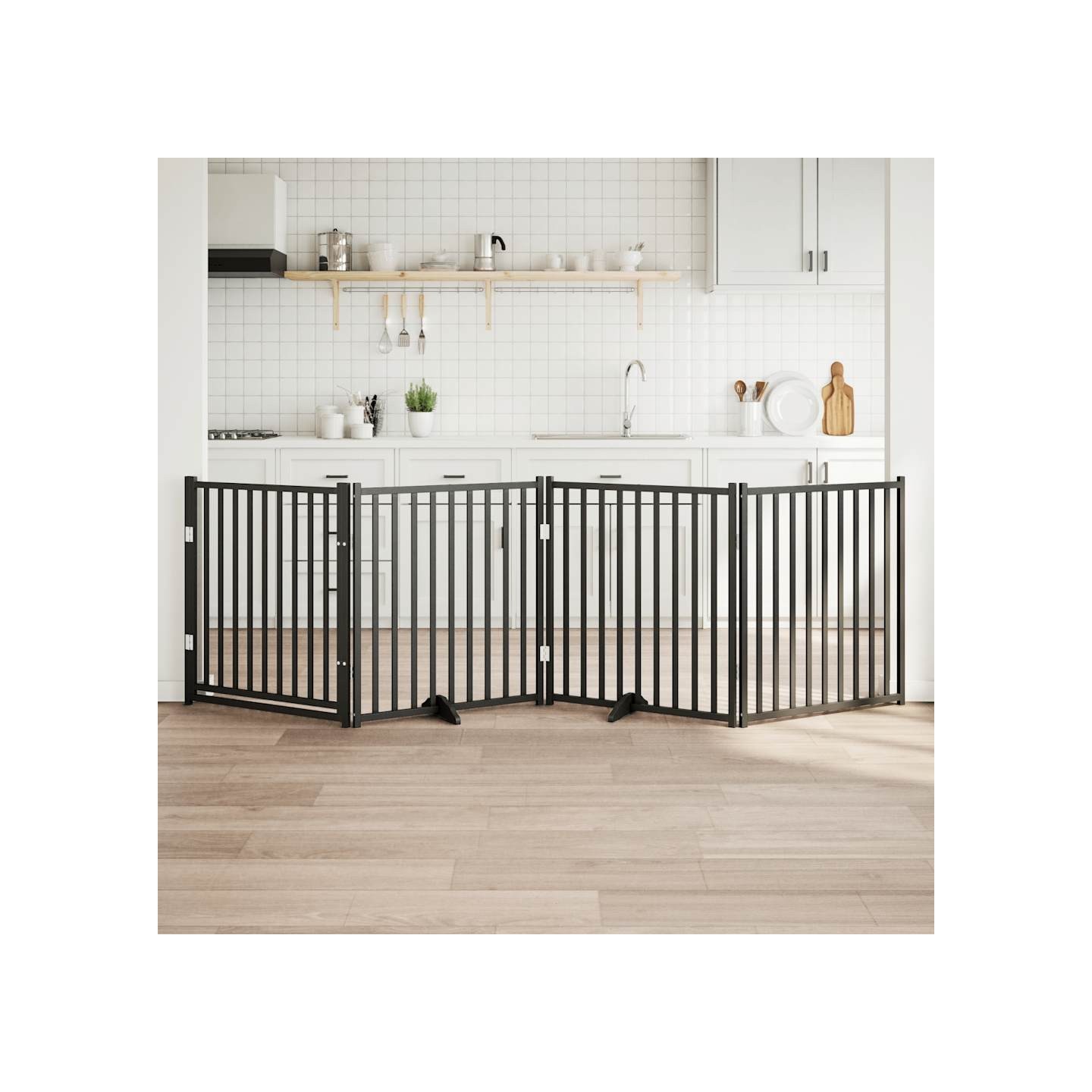 Barrière pour chiens avec porte 4 panneaux bois de sapin massif