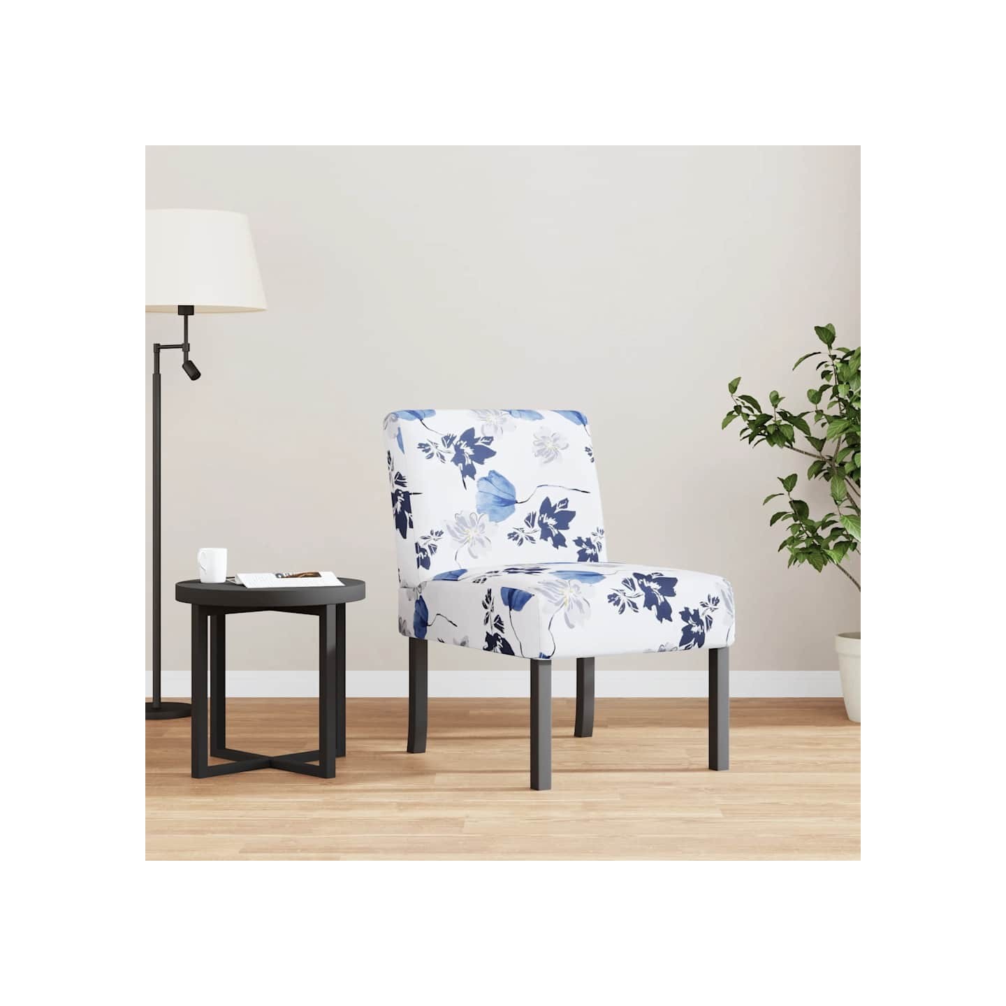 Fauteuil sans accoudoirs bleu tissu avec fleurs