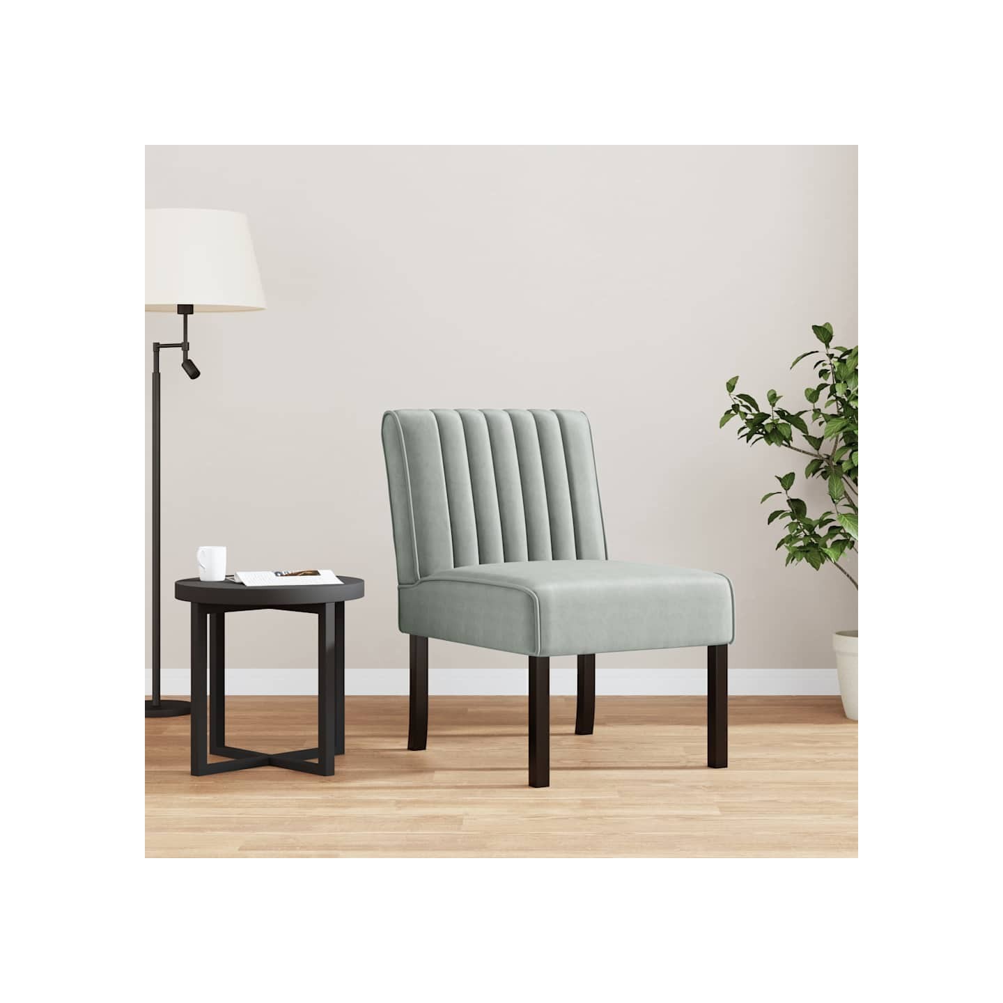 Fauteuil sans accoudoirs gris clair velours