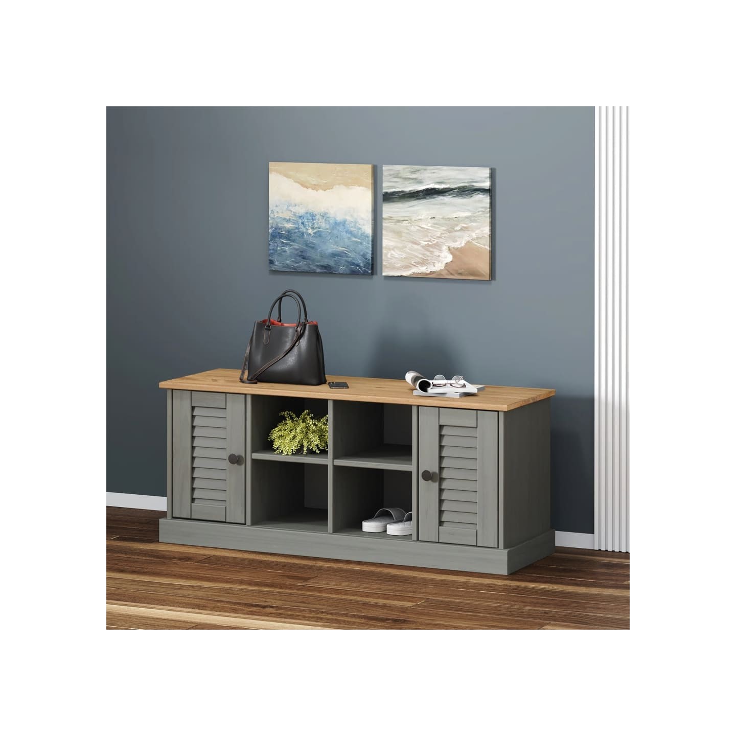 Banc à chaussures VIGO gris 106x35x45 cm bois massif de pin