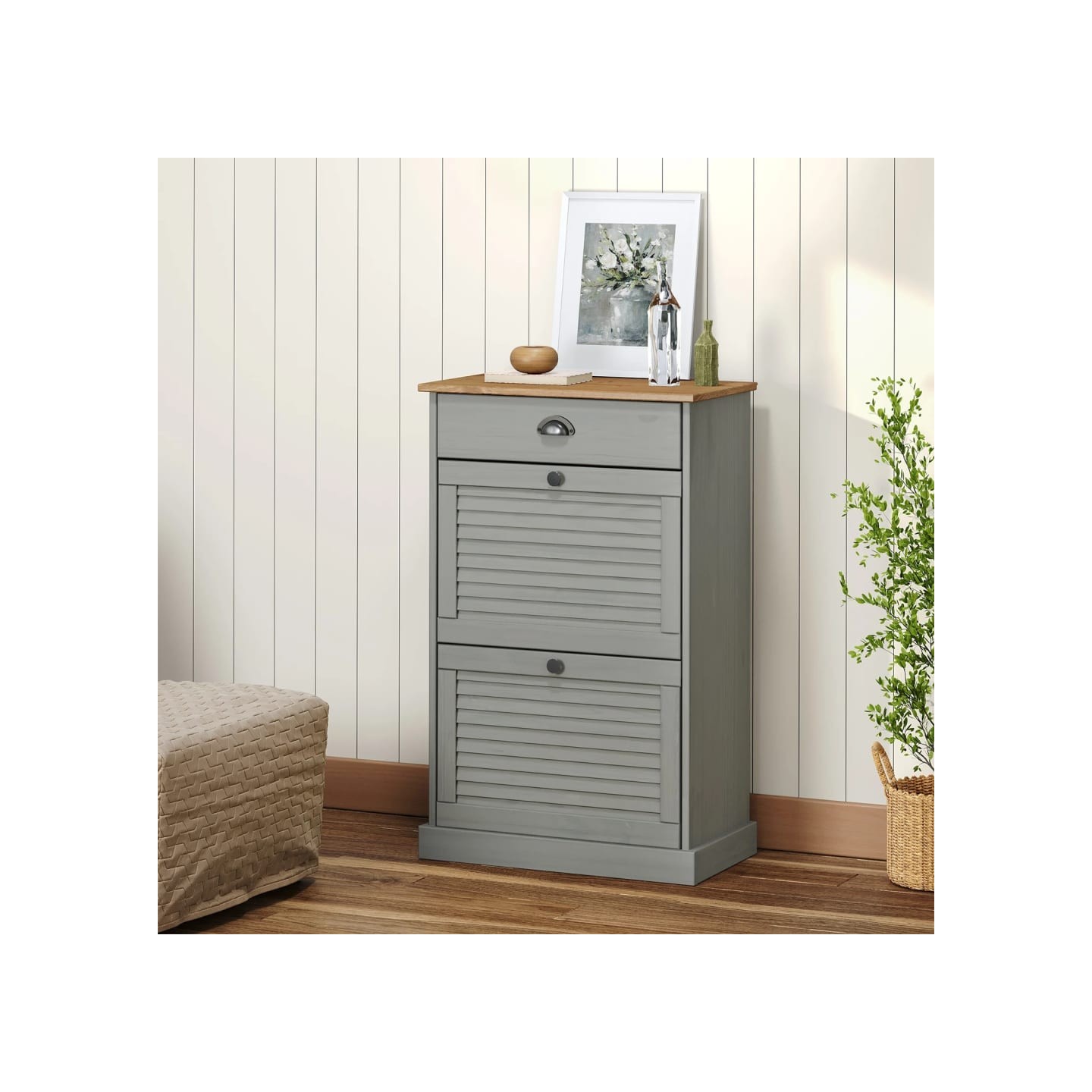 Armoire à chaussures VIGO 60x35x96 cm gris bois massif de pin