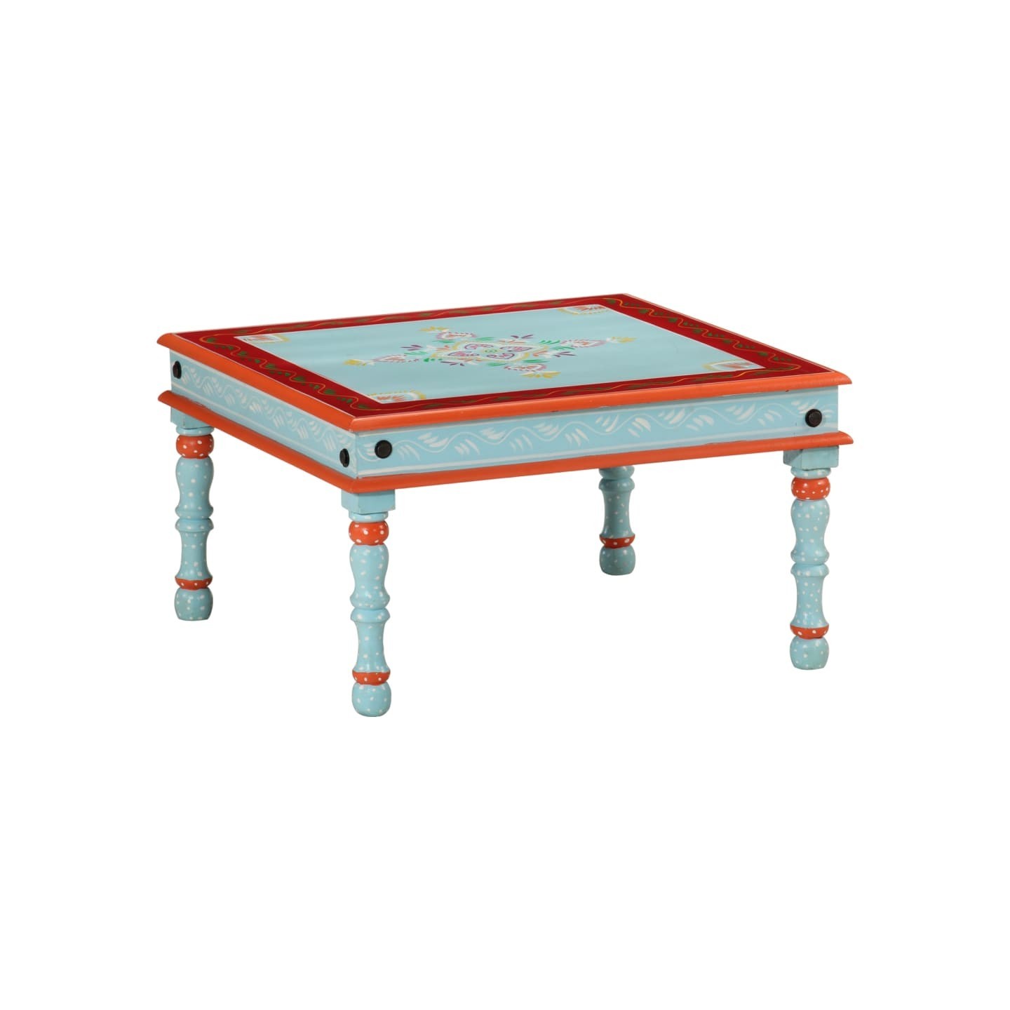 Table basse bleu bois de manguier massif peint à la main