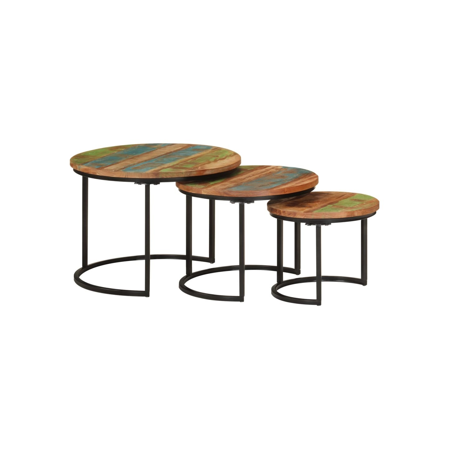 Tables gigognes 3 pcs bois massif de récupération