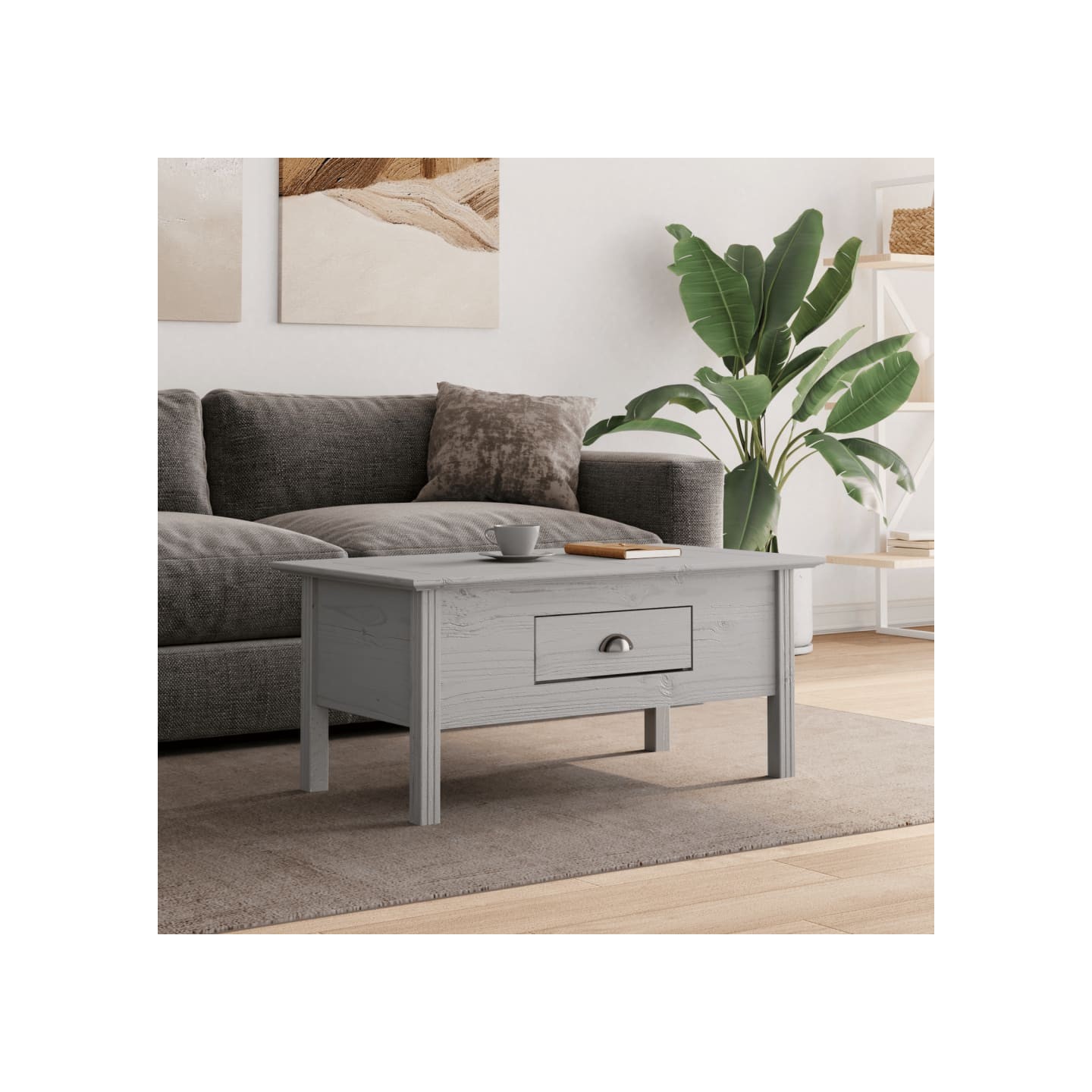 Table basse BODO gris 100x55x46 cm bois de pin massif