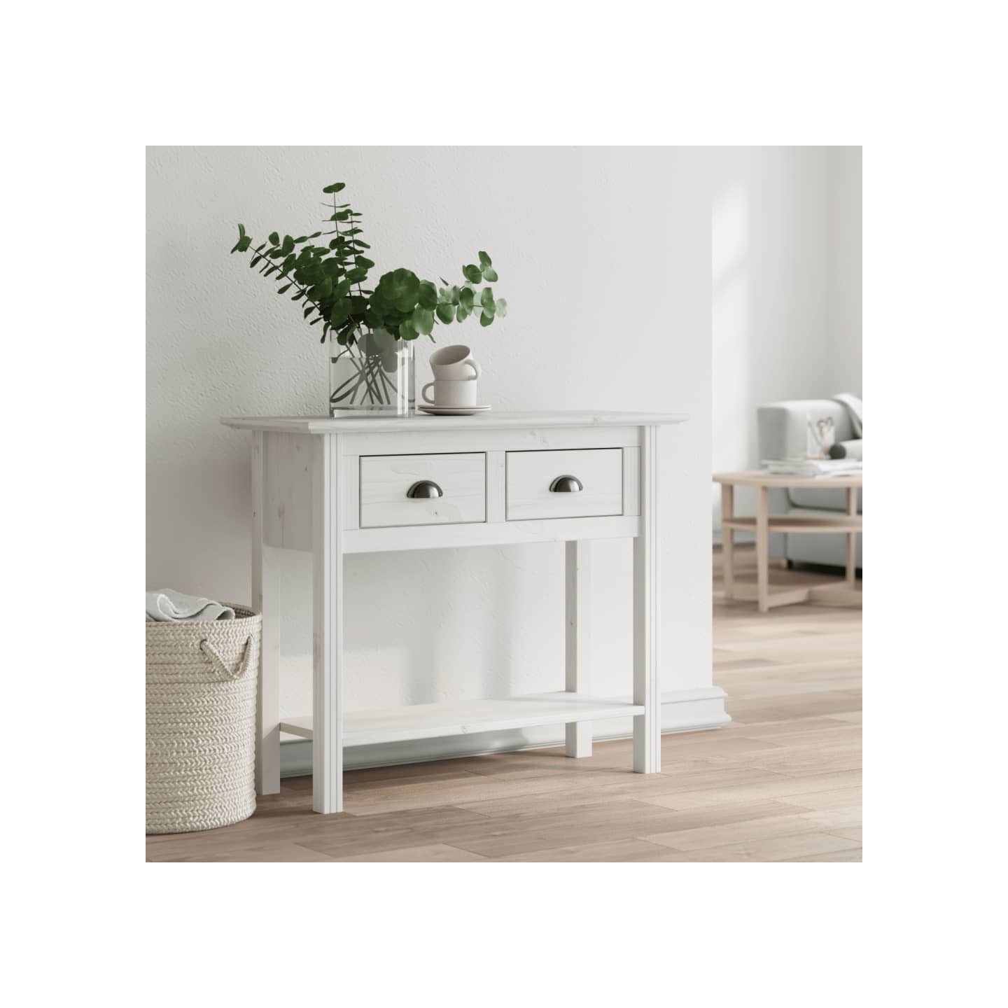 Table console BODO blanc 91x35x74 cm bois de pin massif