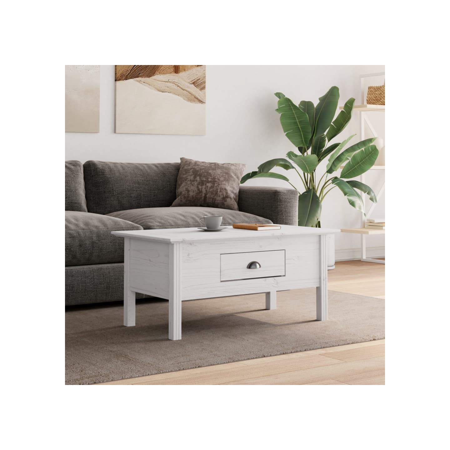 Table basse BODO blanc 100x55x46 cm bois de pin massif