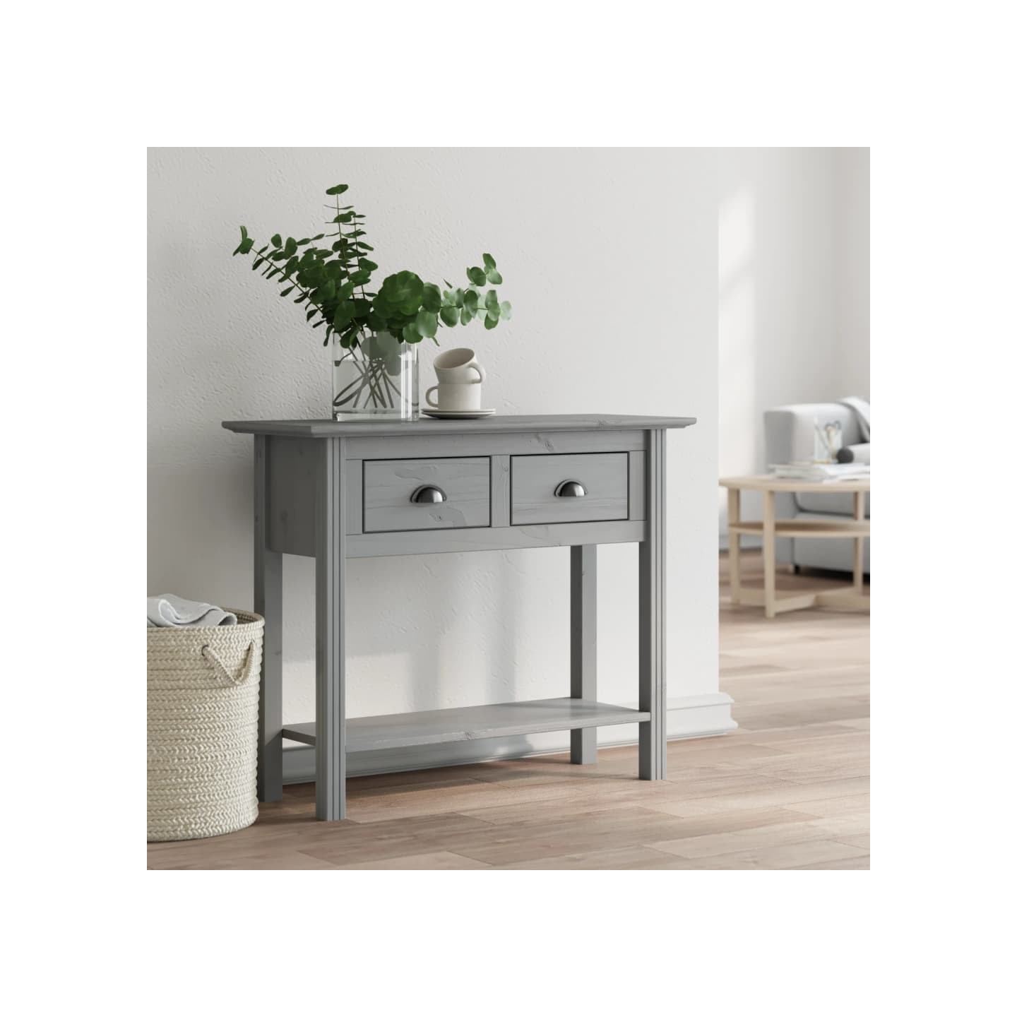 Table console BODO gris 91x35x74 cm bois de pin massif