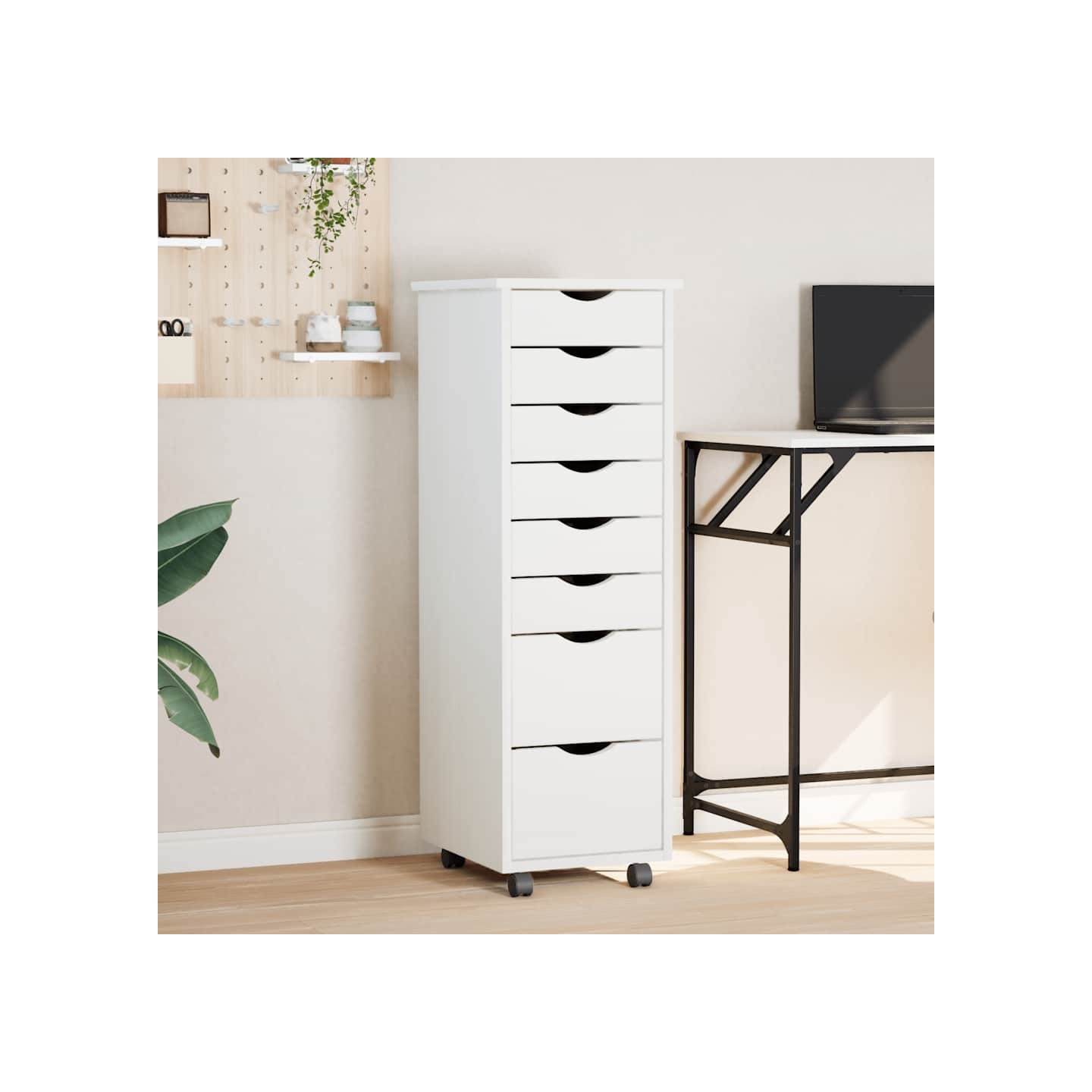 Armoire roulante avec tiroirs MOSS blanc bois de pin solide