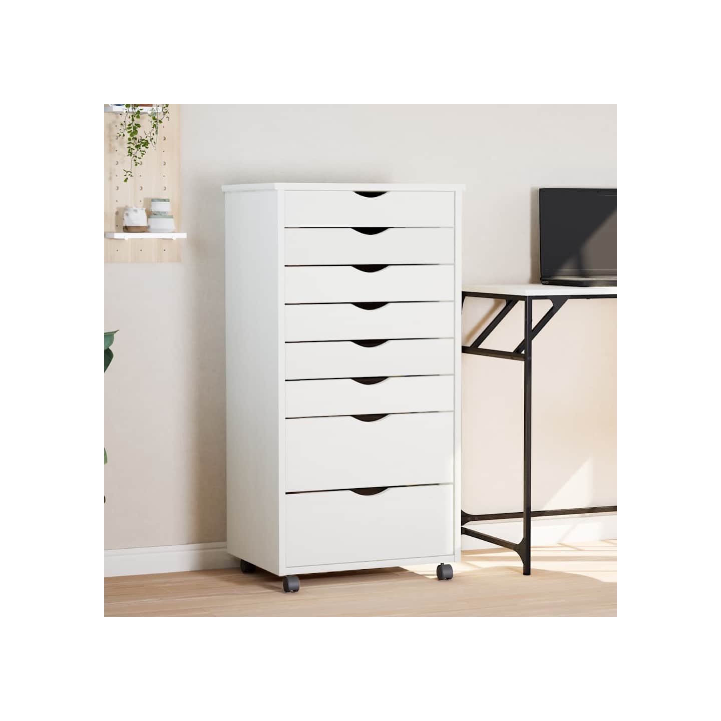 Armoire roulante avec tiroirs MOSS blanc bois de pin solide