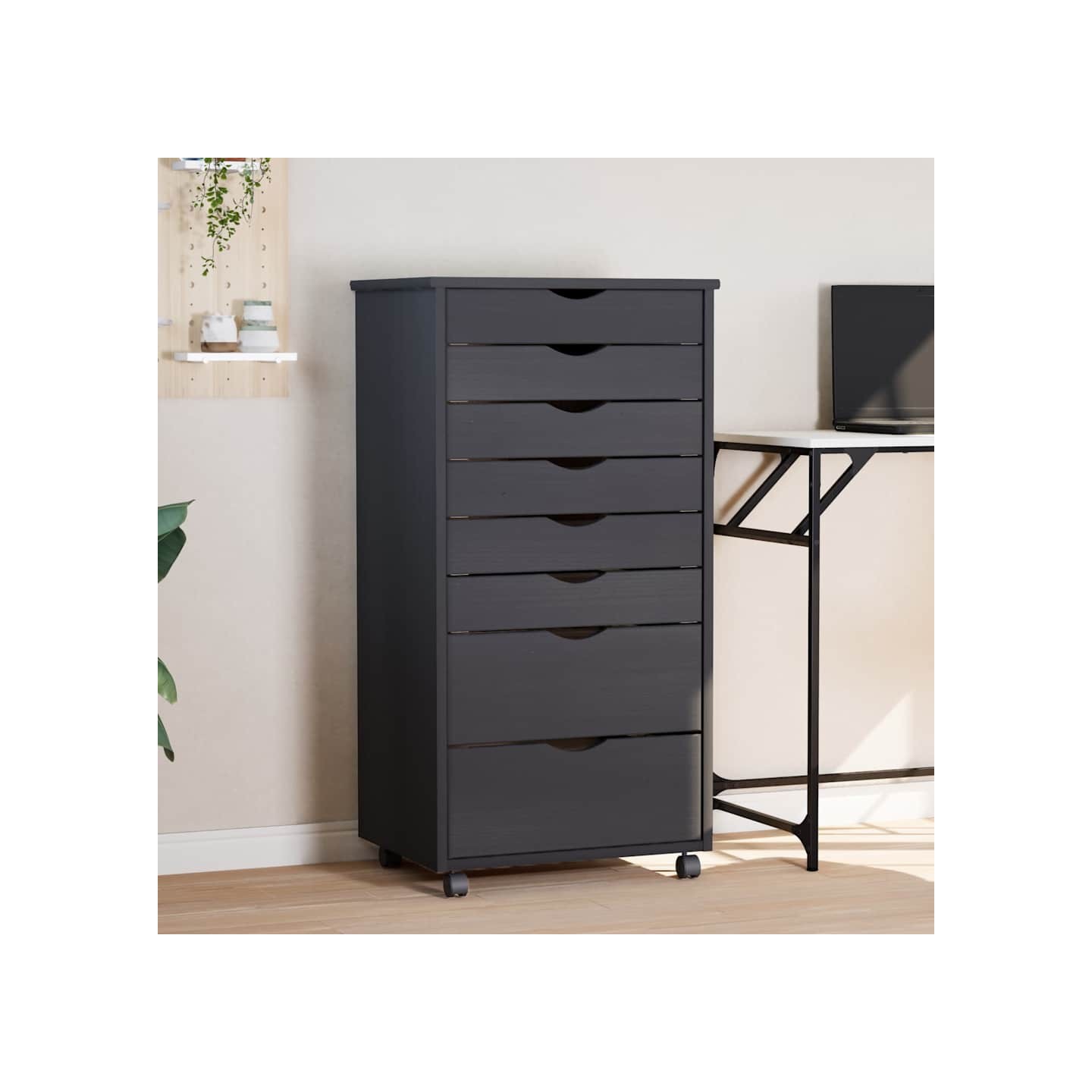 Armoire roulante avec tiroirs MOSS gris bois de pin solide