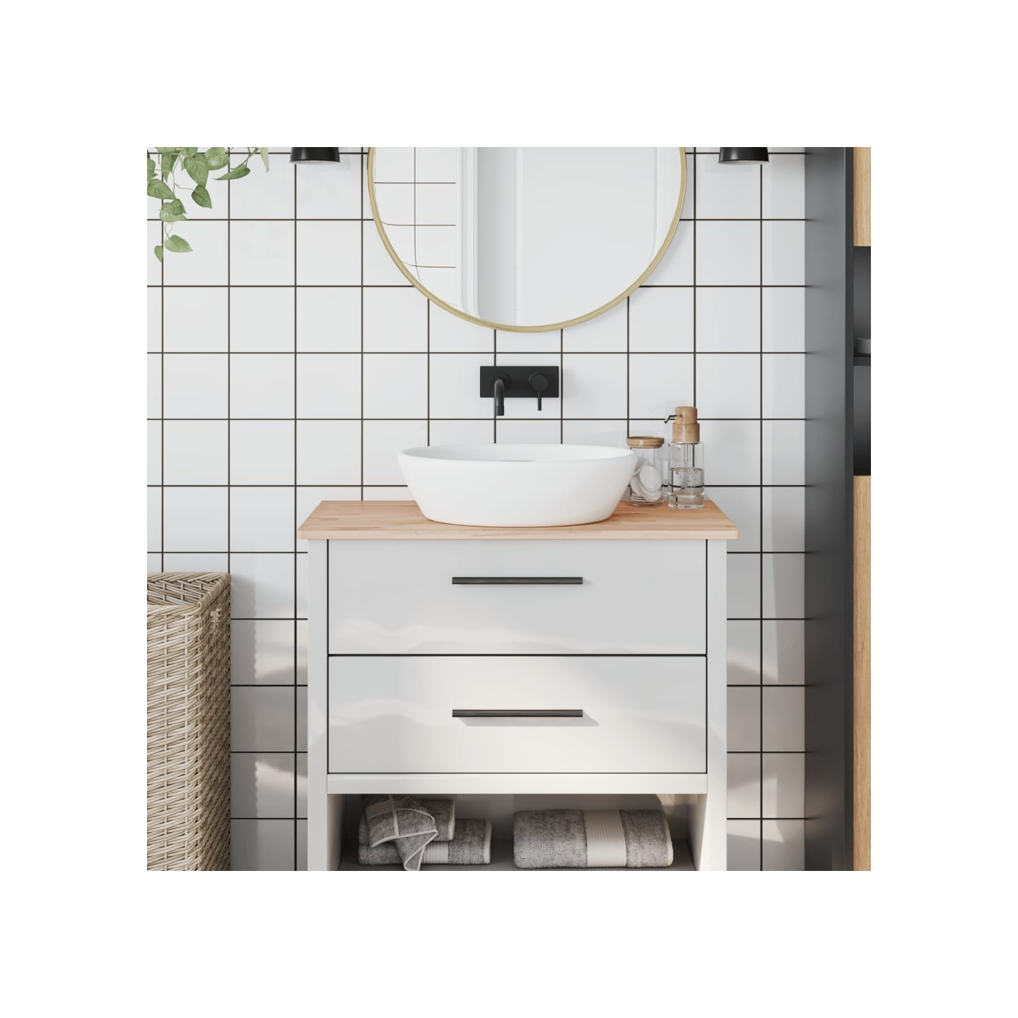 Comptoir de salle de bain 80x40x1,5 cm bois massif de hêtre