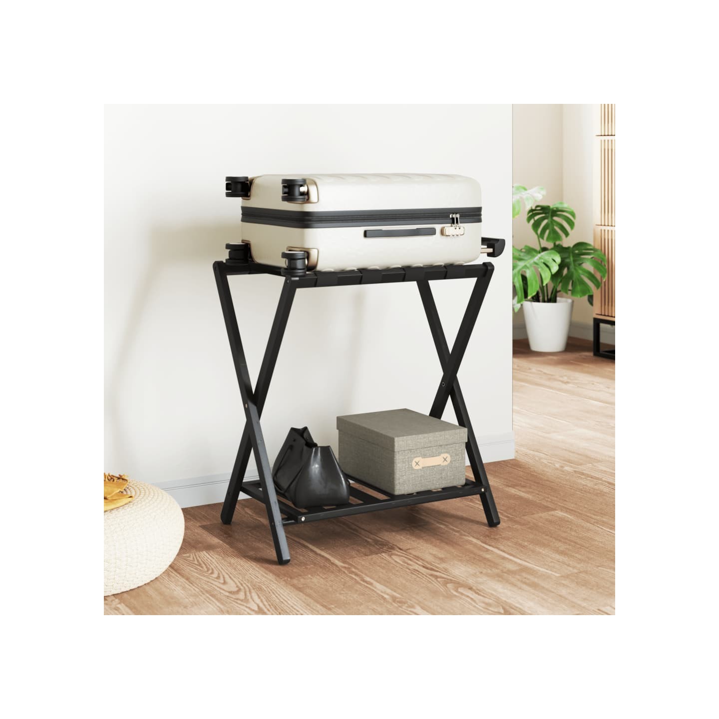 Porte-bagages noir 68x38x58 cm bambou