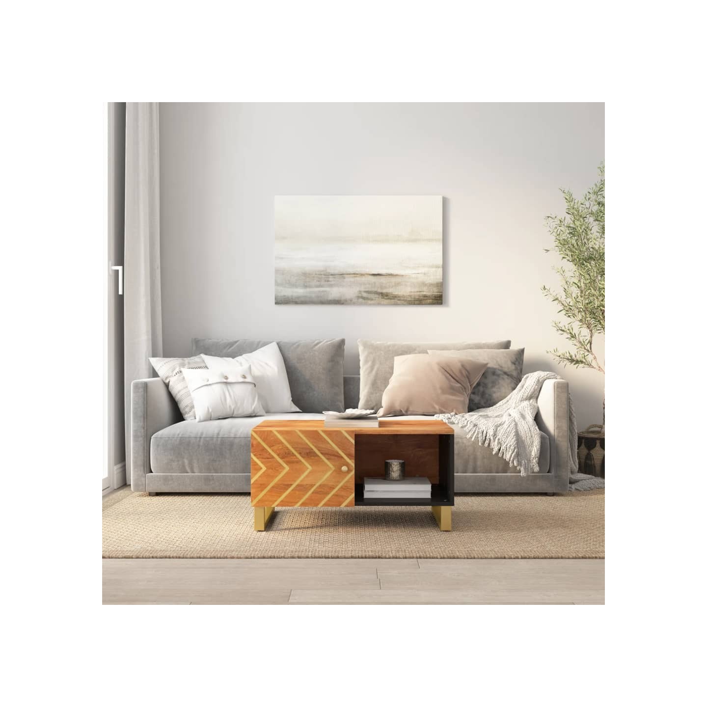 Table basse marron et noir 80x50x40 cm bois de massif manguier